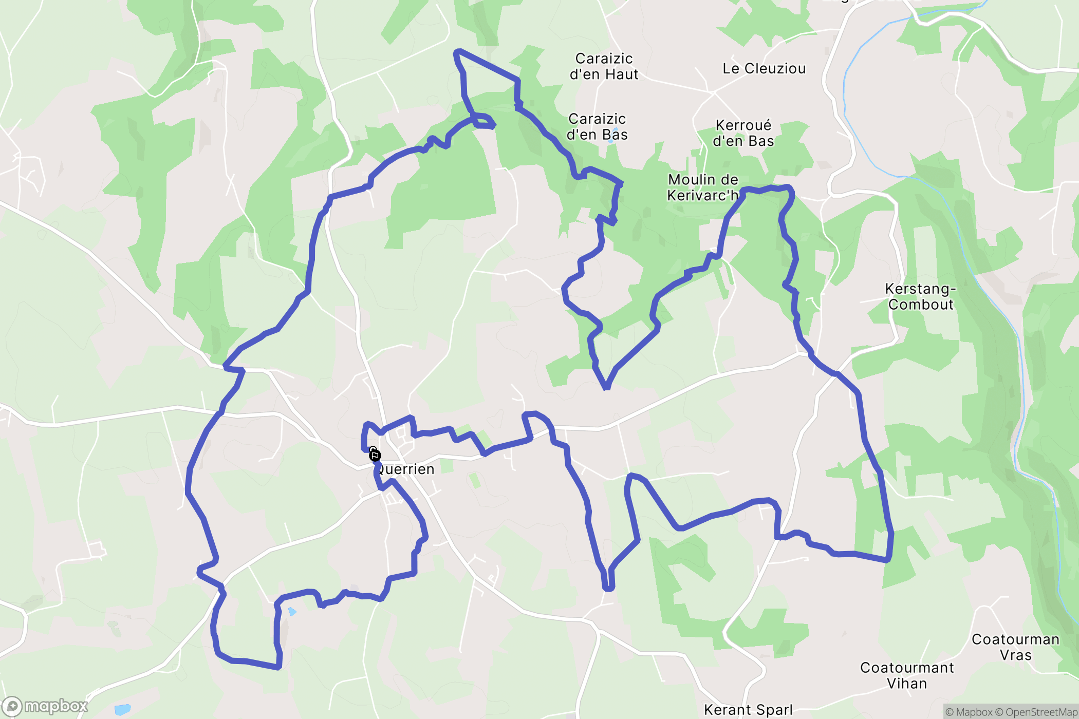 Querrien : carte du parcours de randonnée - France