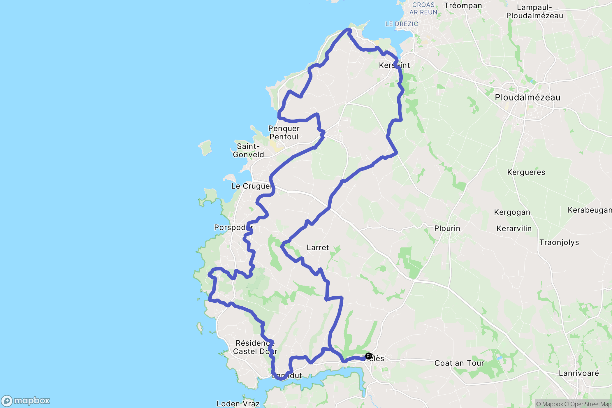 Brélès : carte du parcours de randonnée - France