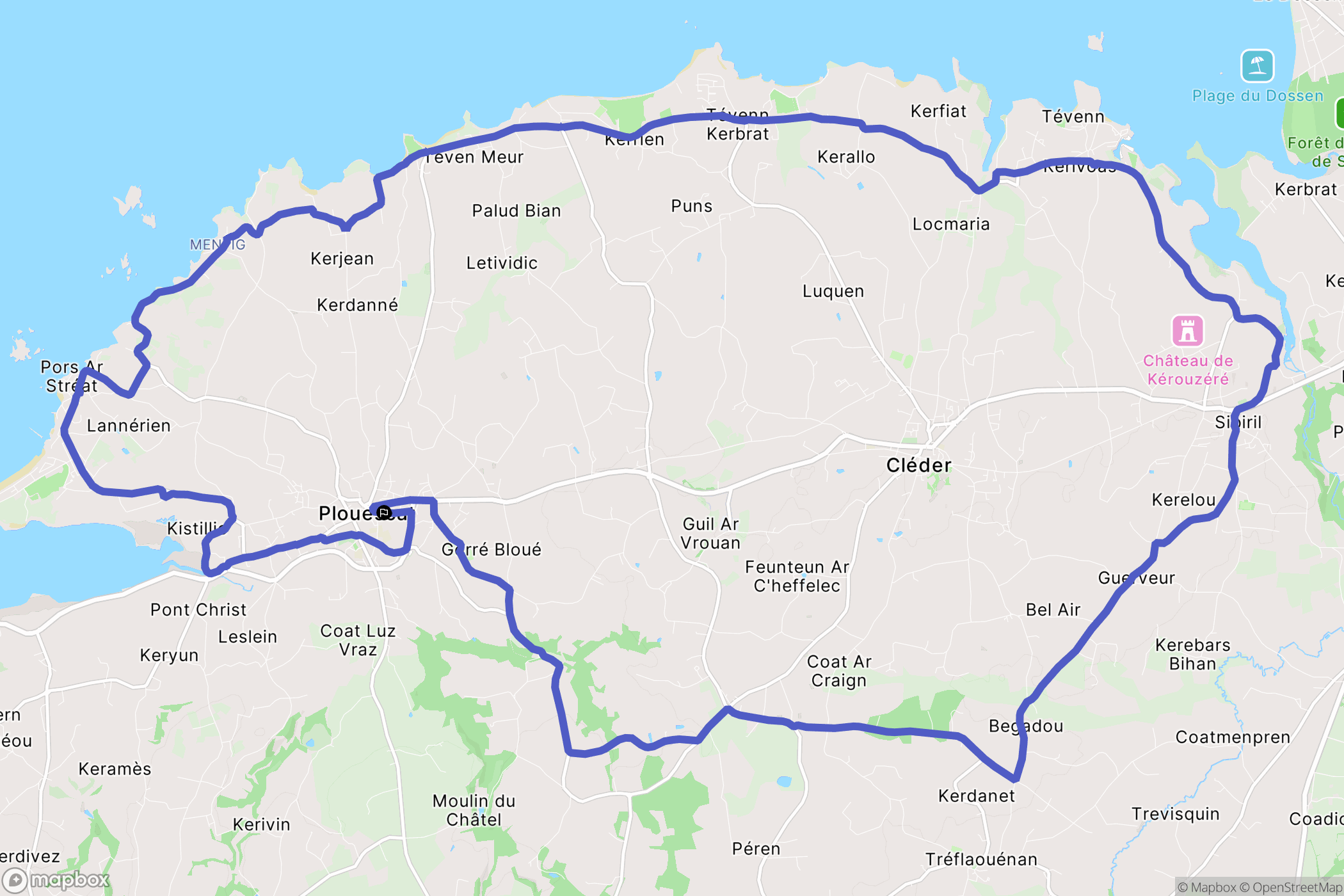 Plouescat : carte du parcours de randonnée - France