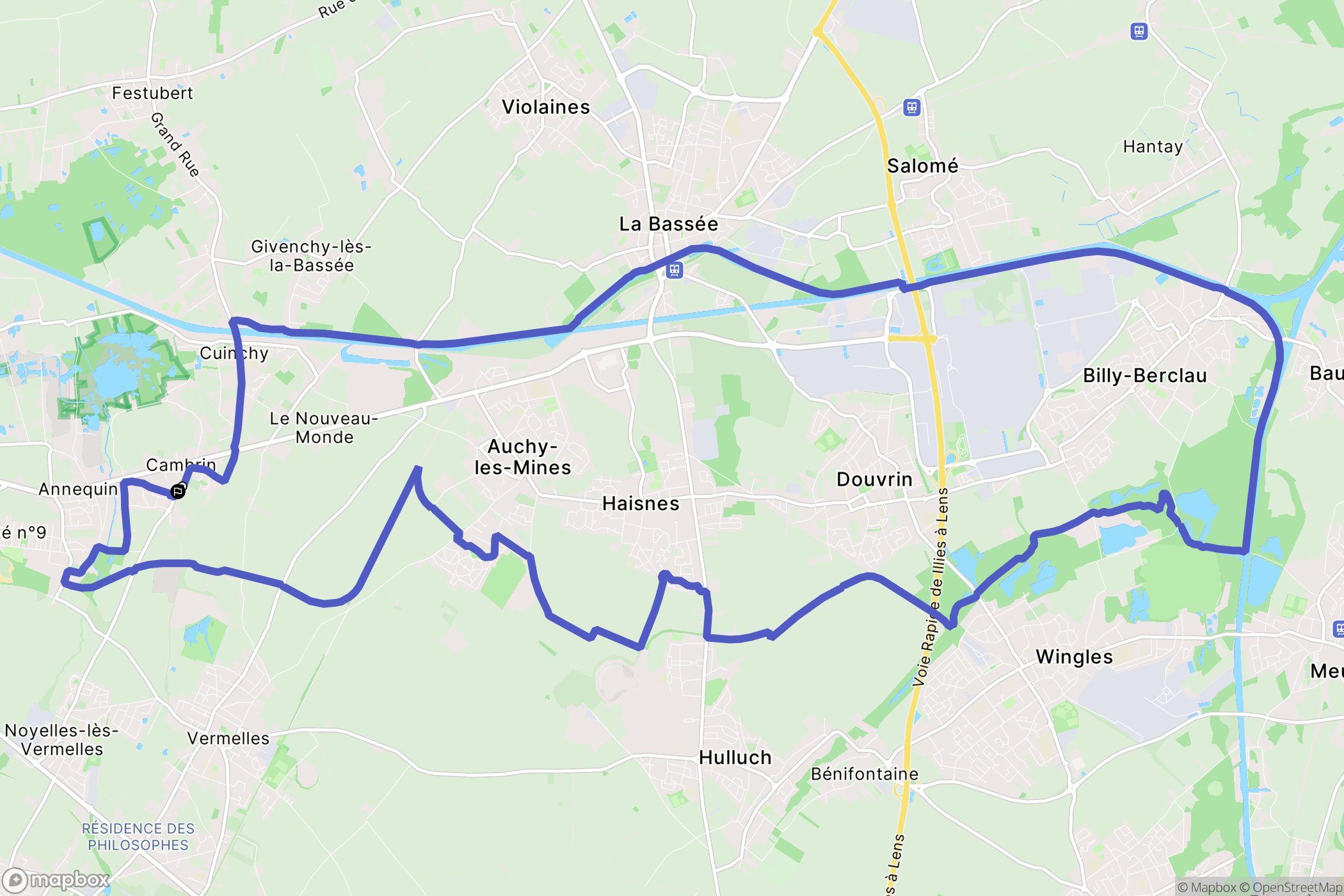 Cambrin : carte du parcours de randonnée - France