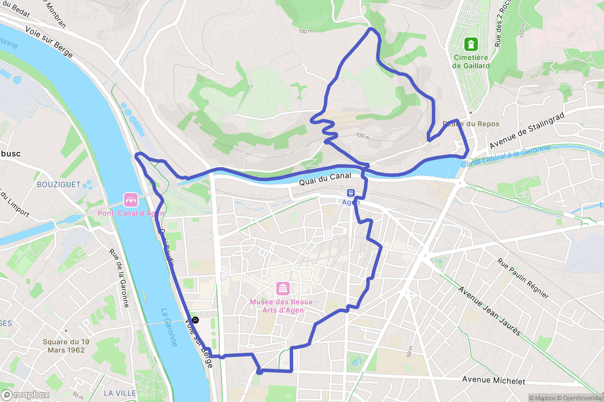 Agen : carte du parcours de randonnée - France