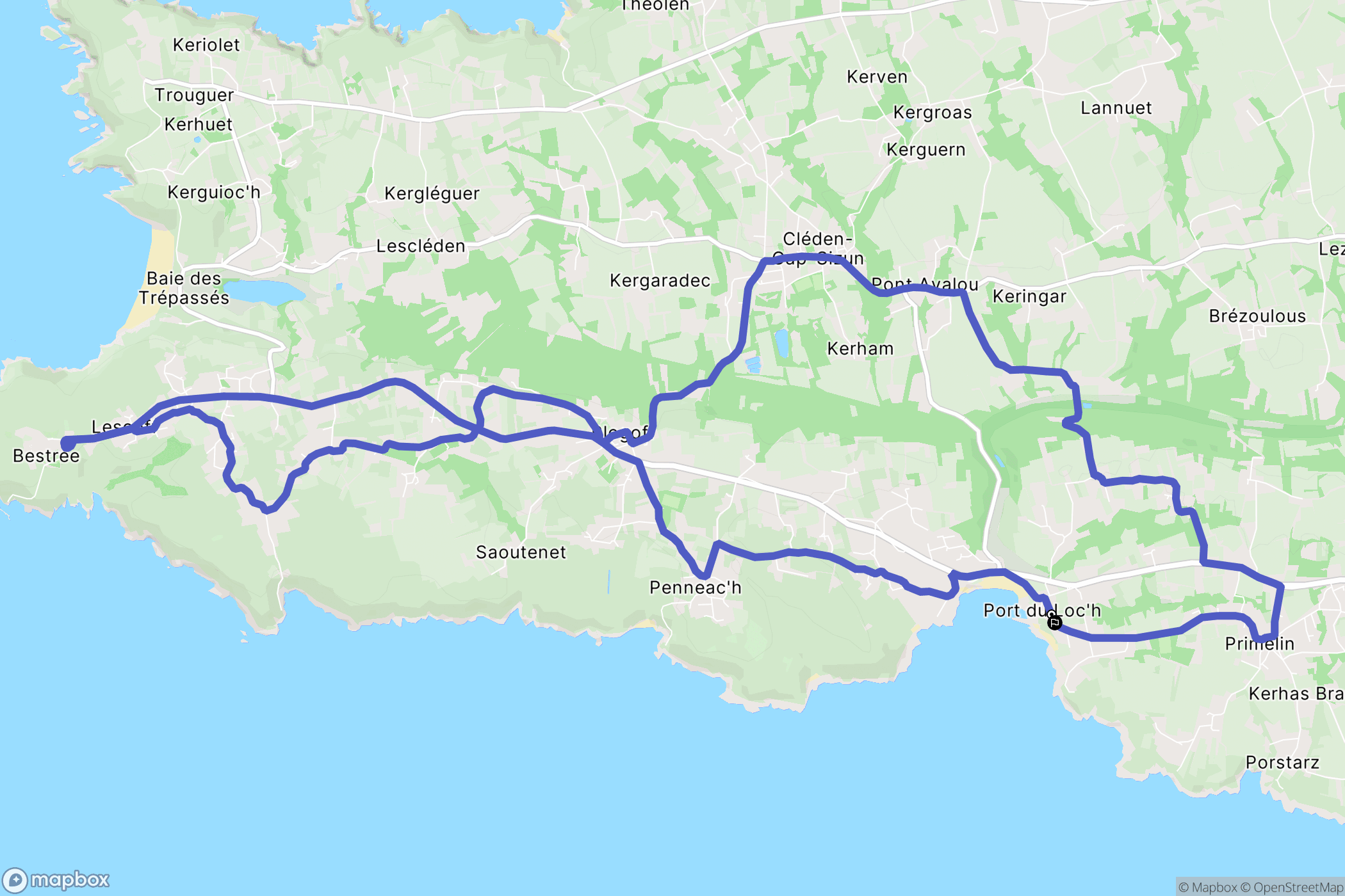 Primelin : carte du parcours de randonnée - France
