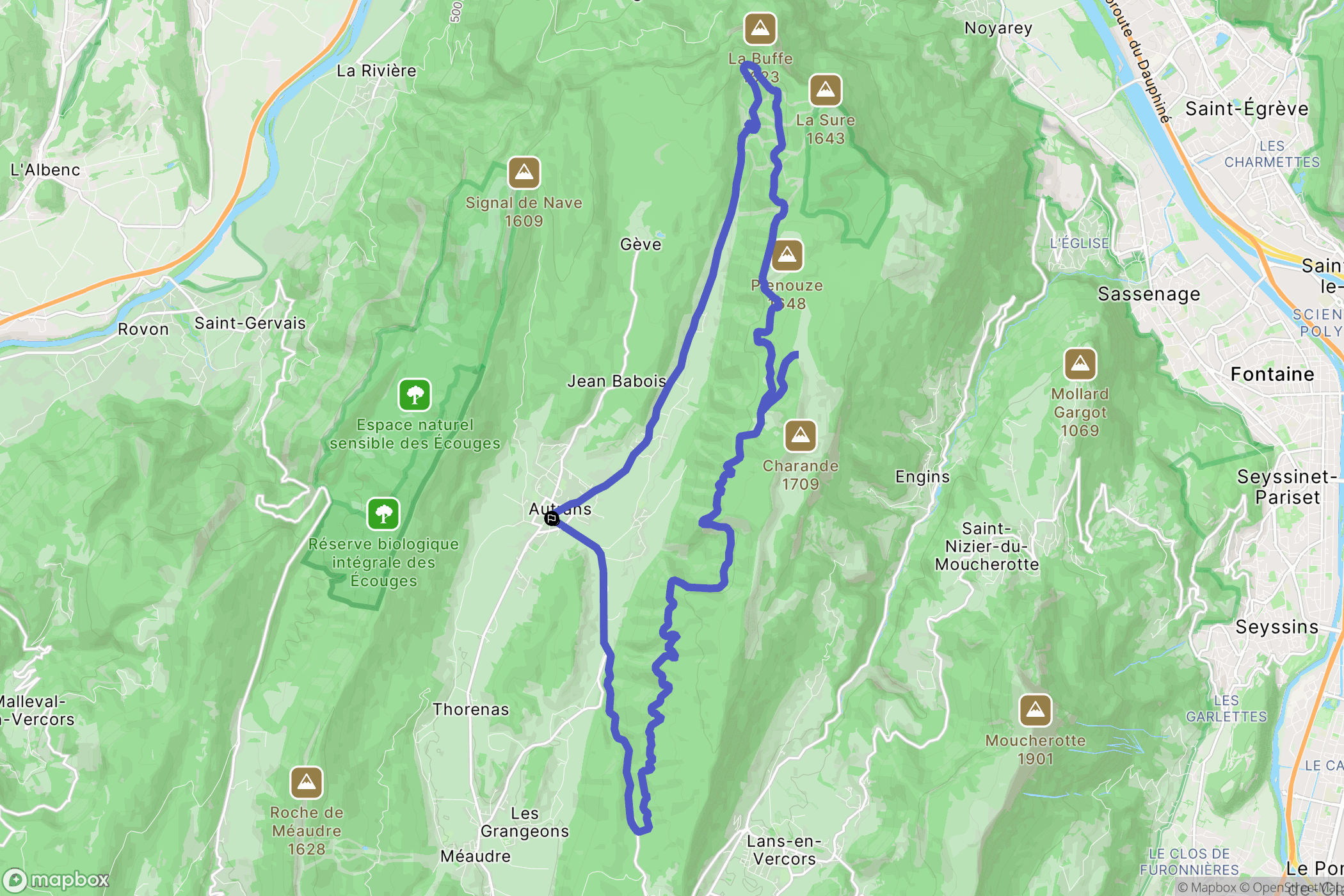 Autrans : carte du parcours de randonnée - France