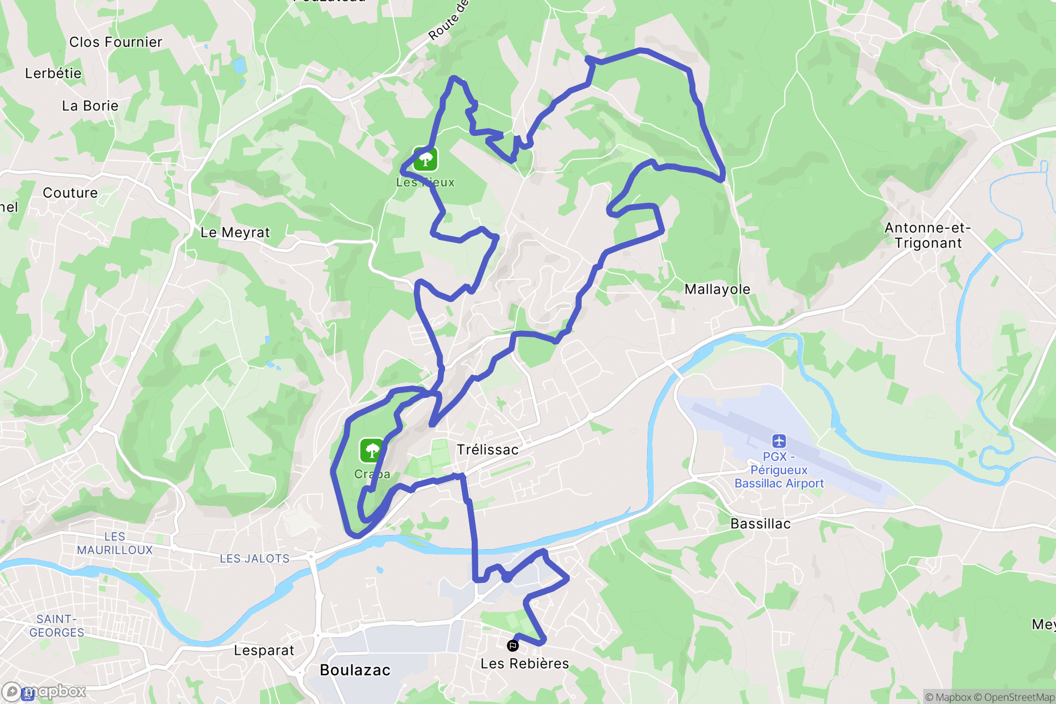Boulazac : carte du parcours de randonnée - France