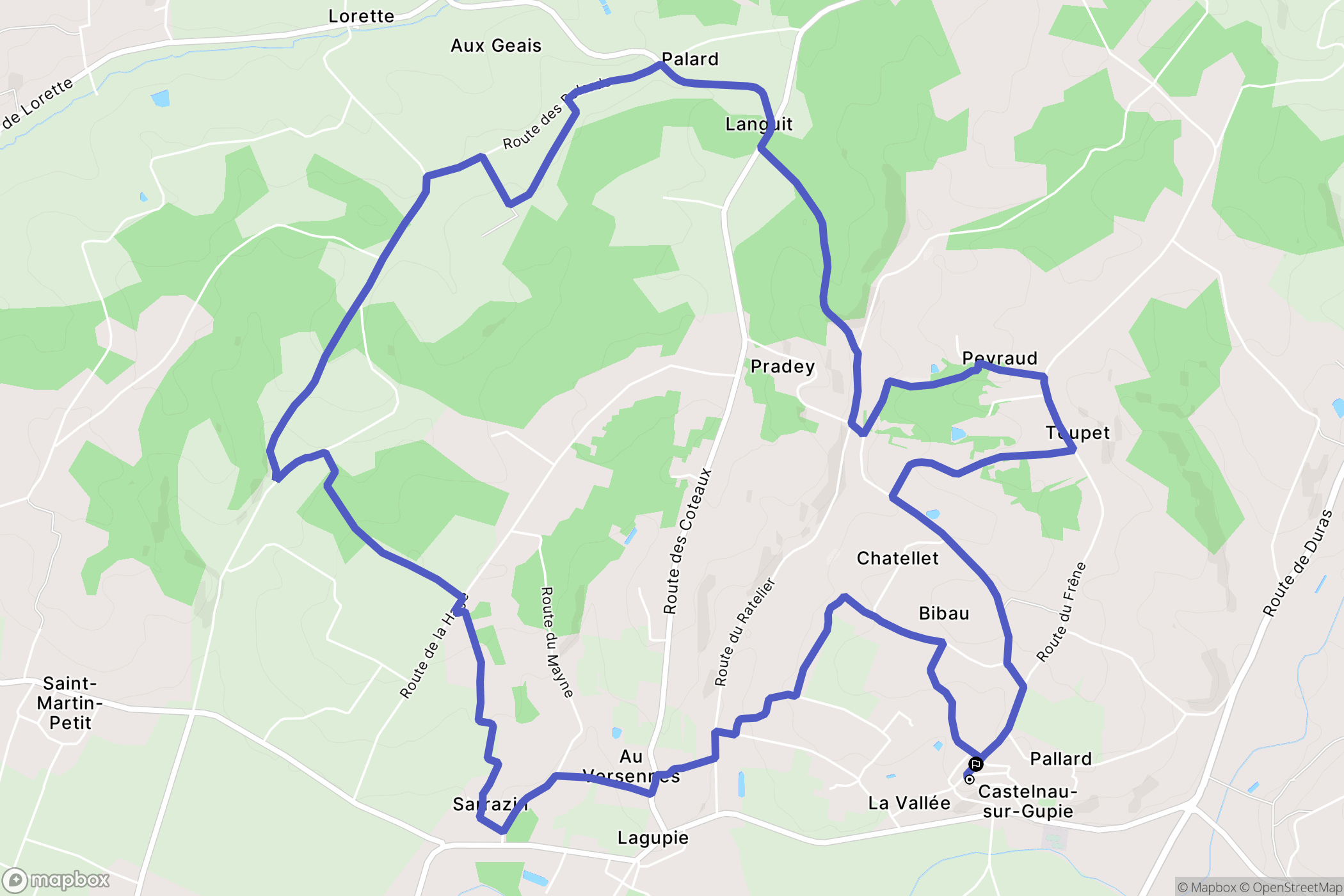Castelnau-sur-Gupie : carte du parcours de randonnée - France