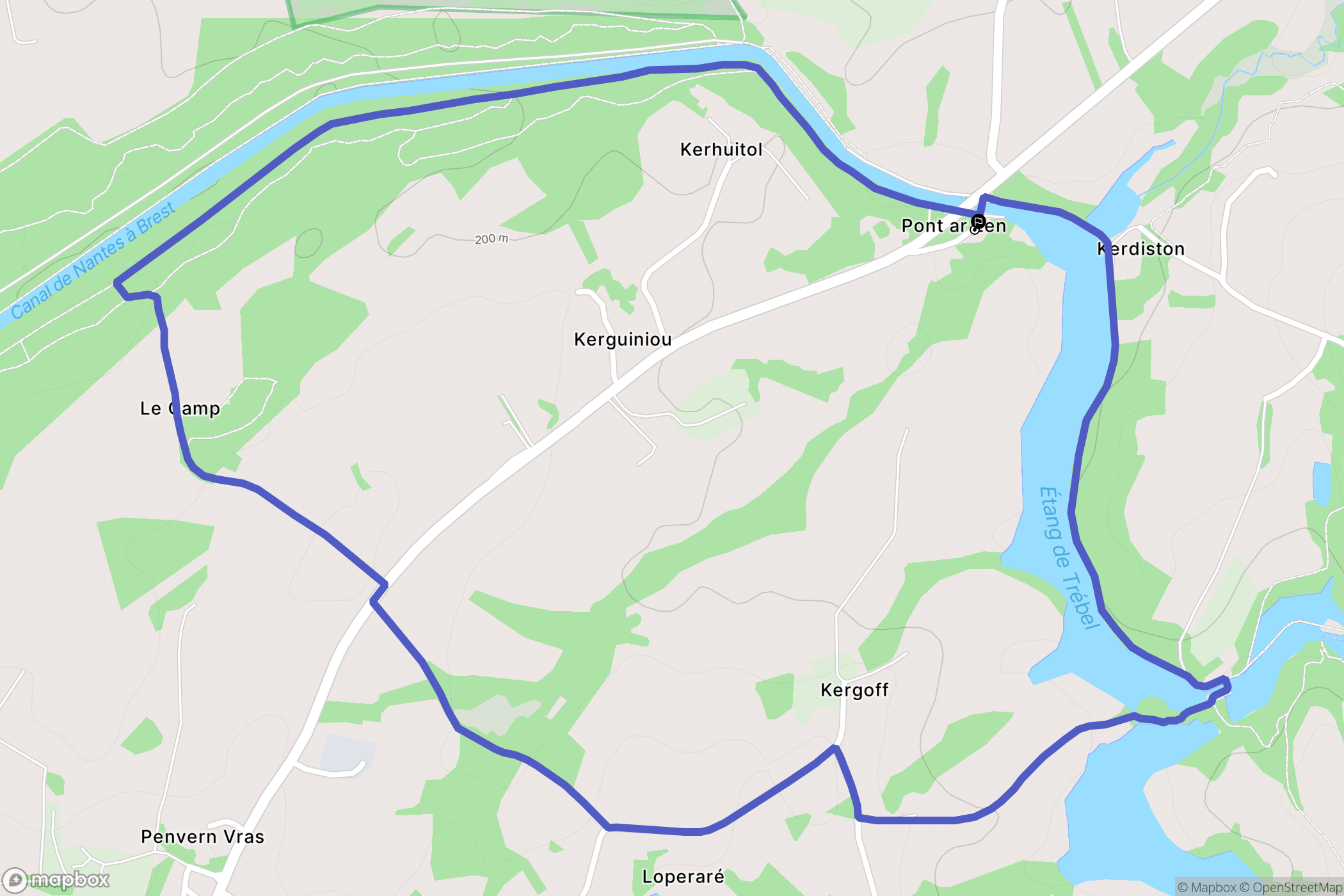 Pont ar Len, Glomel : carte du parcours de randonnée - France
