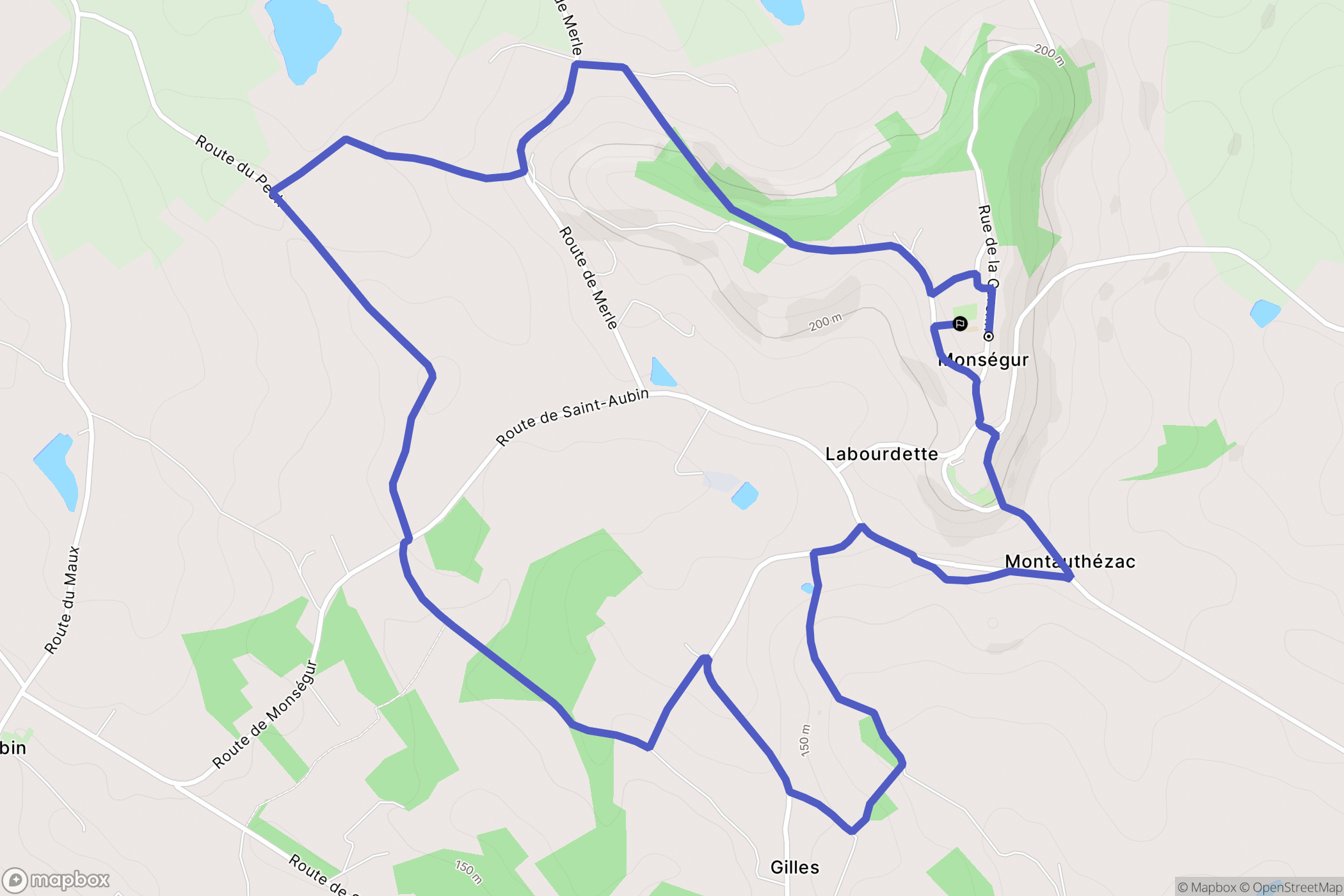 Monségur : carte du parcours de randonnée - France