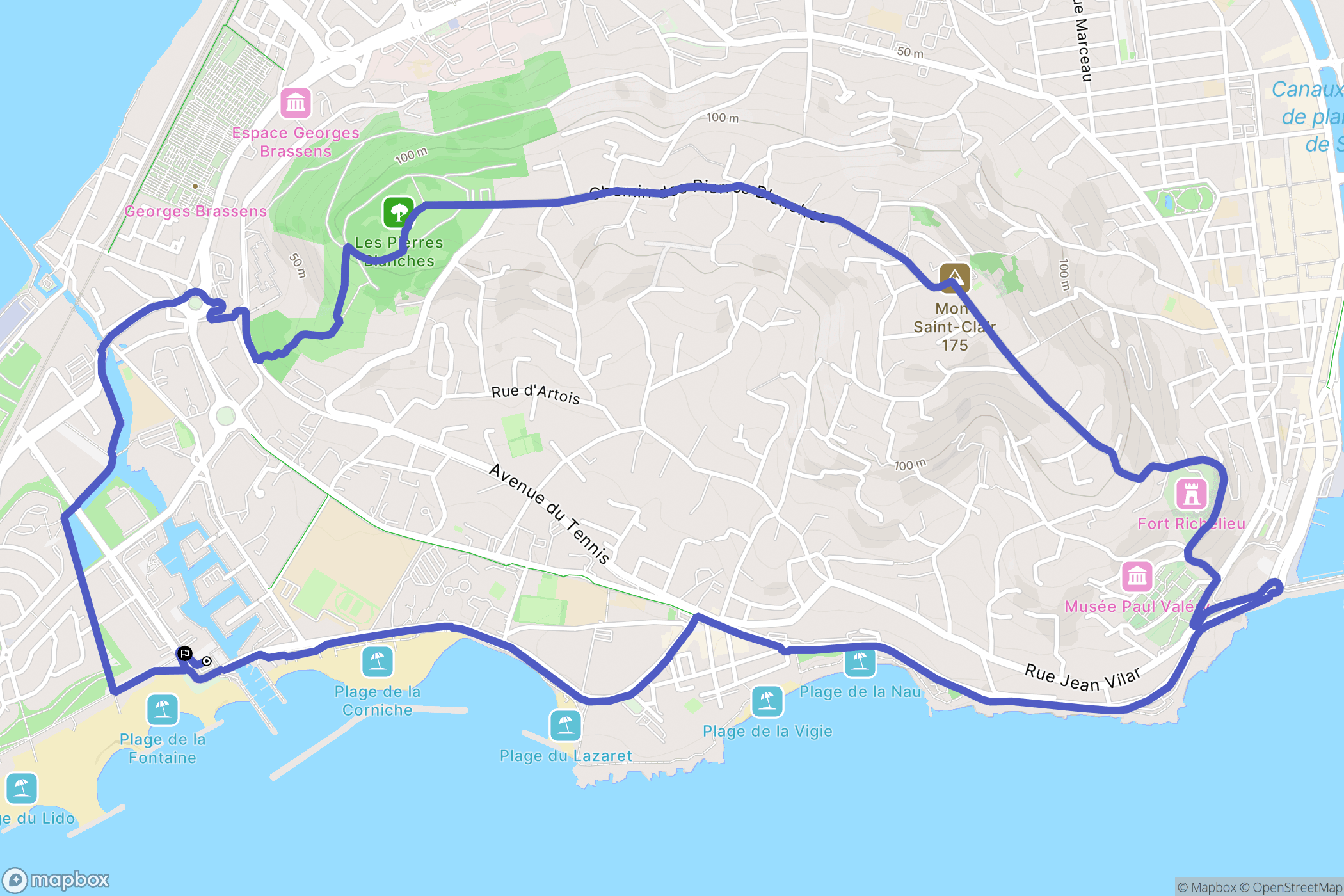 Sète : carte du parcours de randonnée - France