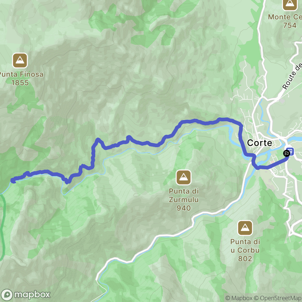 Corte : carte du parcours de randonnée - France