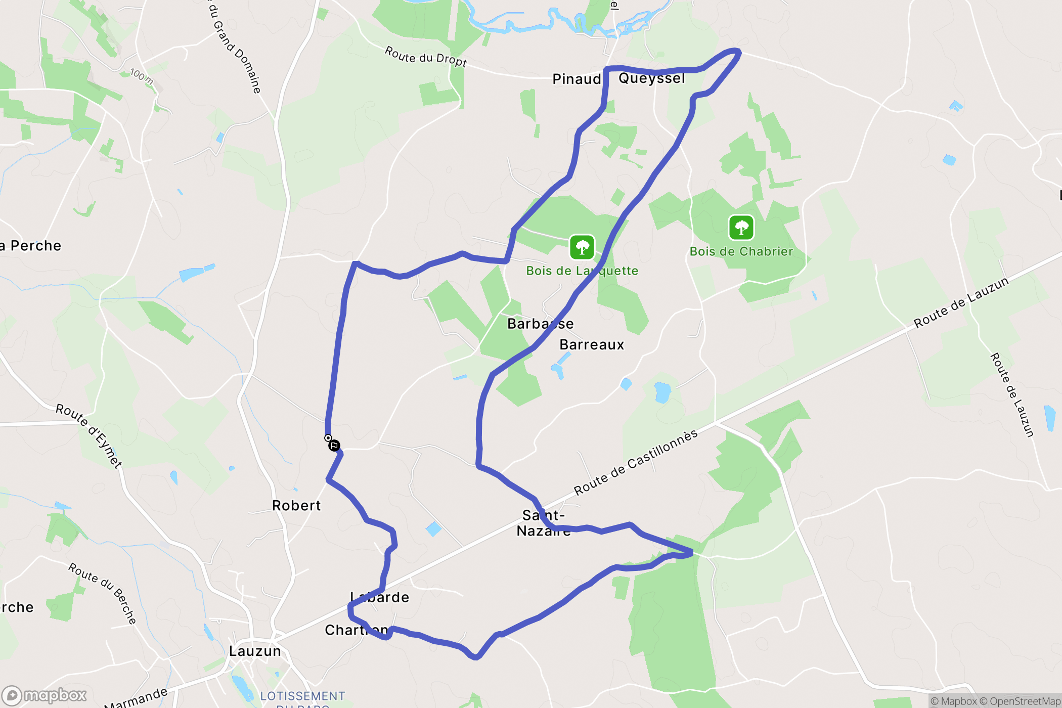 Lauzun : carte du parcours de randonnée - France