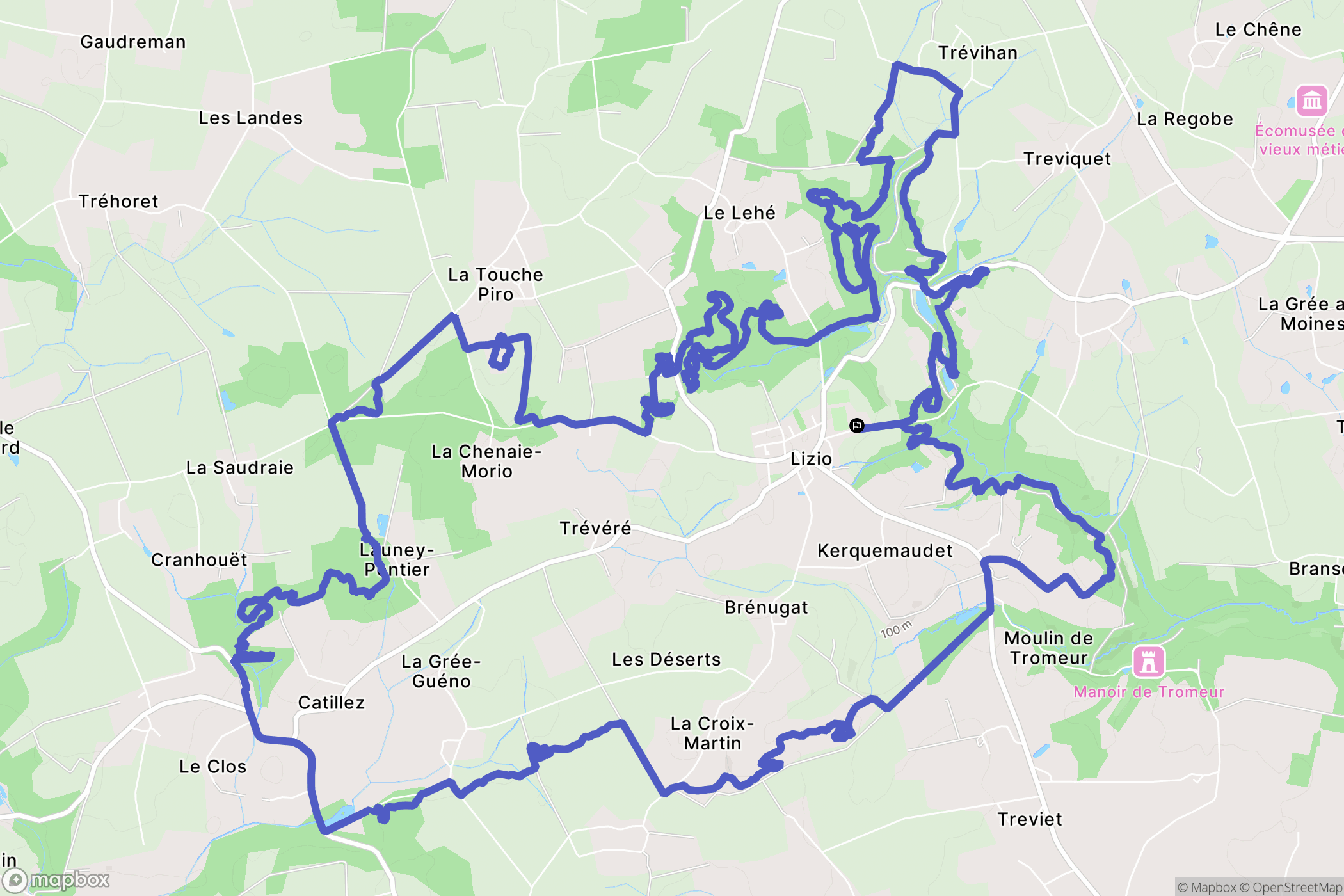 Lizio : carte du parcours de randonnée - France