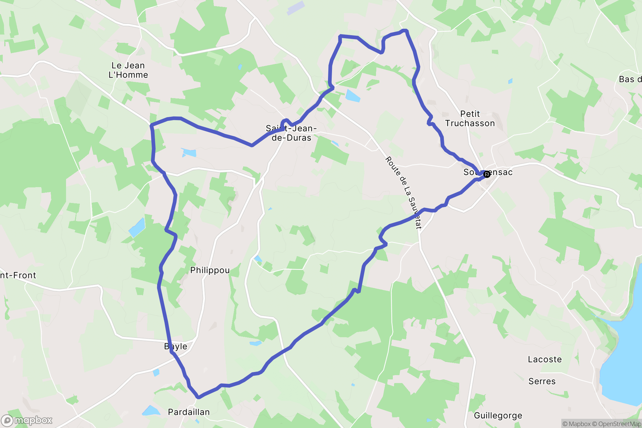 Soumensac : carte du parcours de randonnée - France
