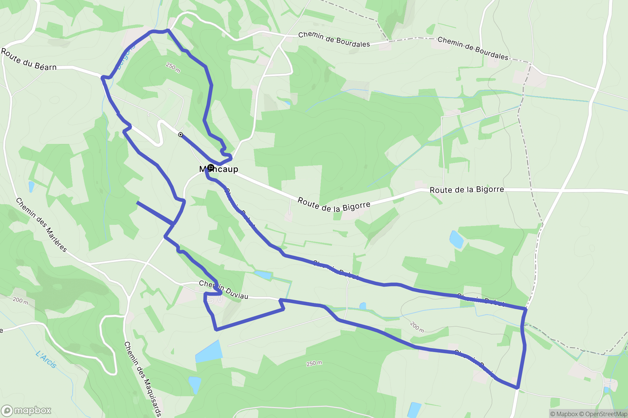 Moncaup : carte du parcours de randonnée - France