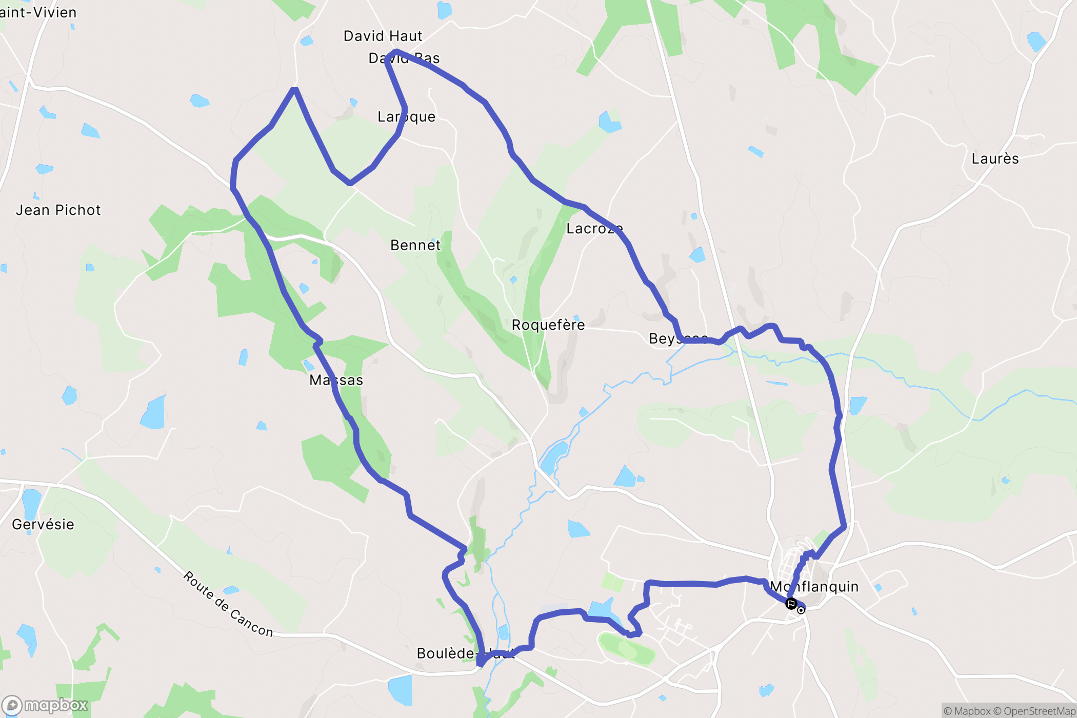 Monflanquin : carte du parcours de randonnée - France