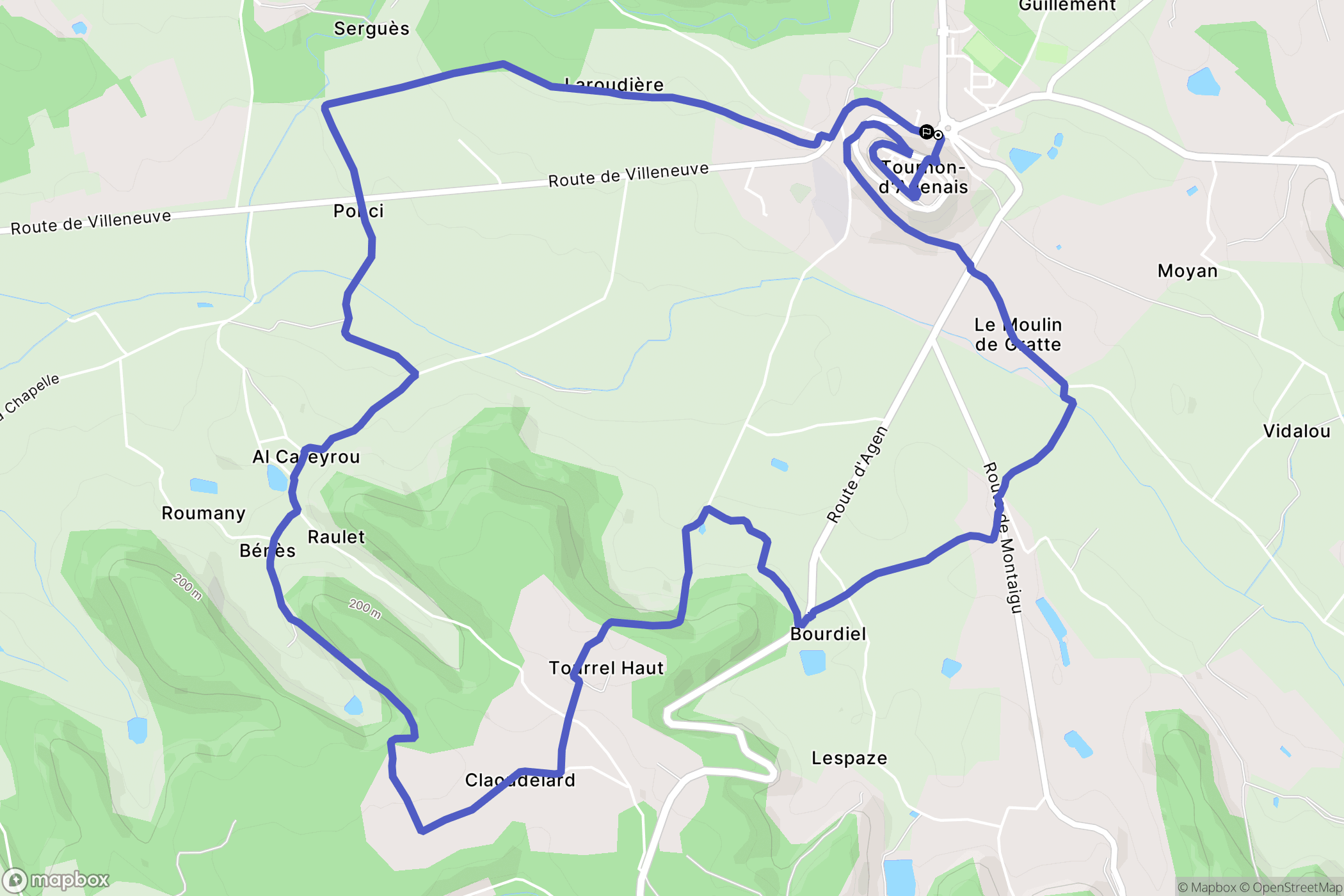 Tournon-d'Agenais : carte du parcours de randonnée - France