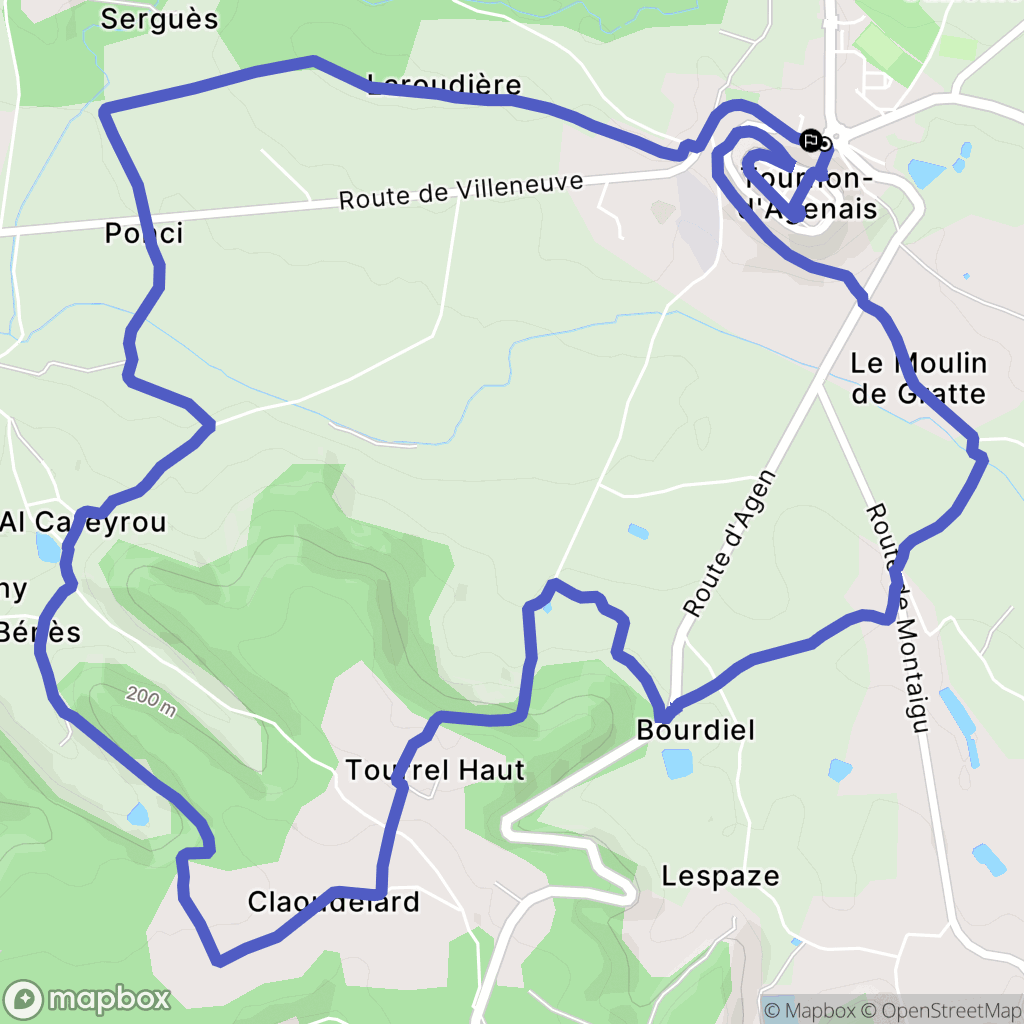 Tournon-d'Agenais : carte du parcours de randonnée - France