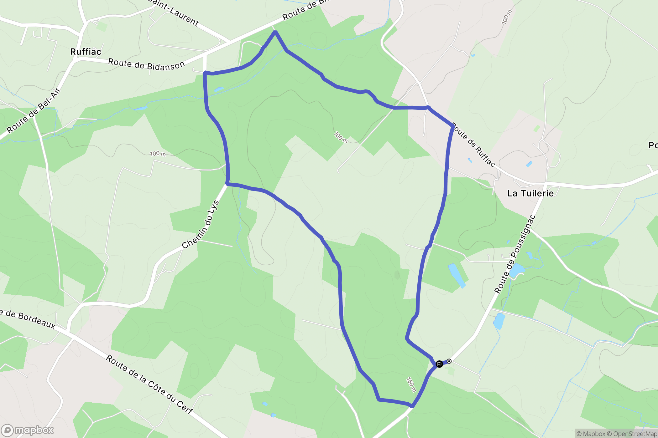 Poussignac : carte du parcours de randonnée - France