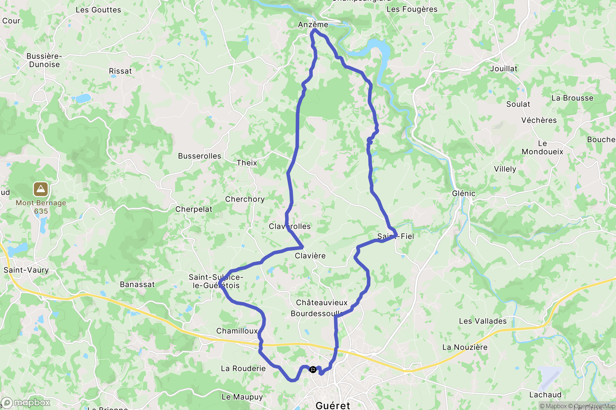 Guéret : carte du parcours de randonnée - France