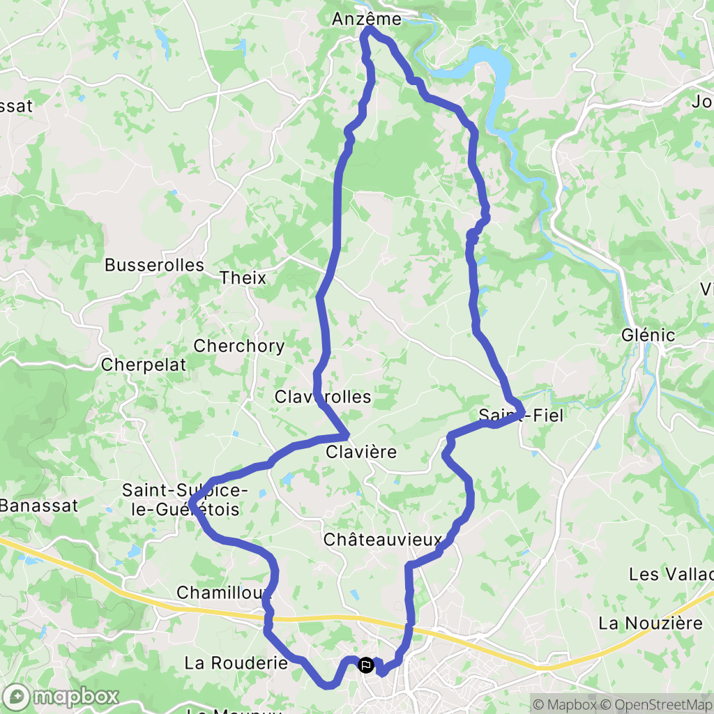 Guéret : carte du parcours de randonnée - France