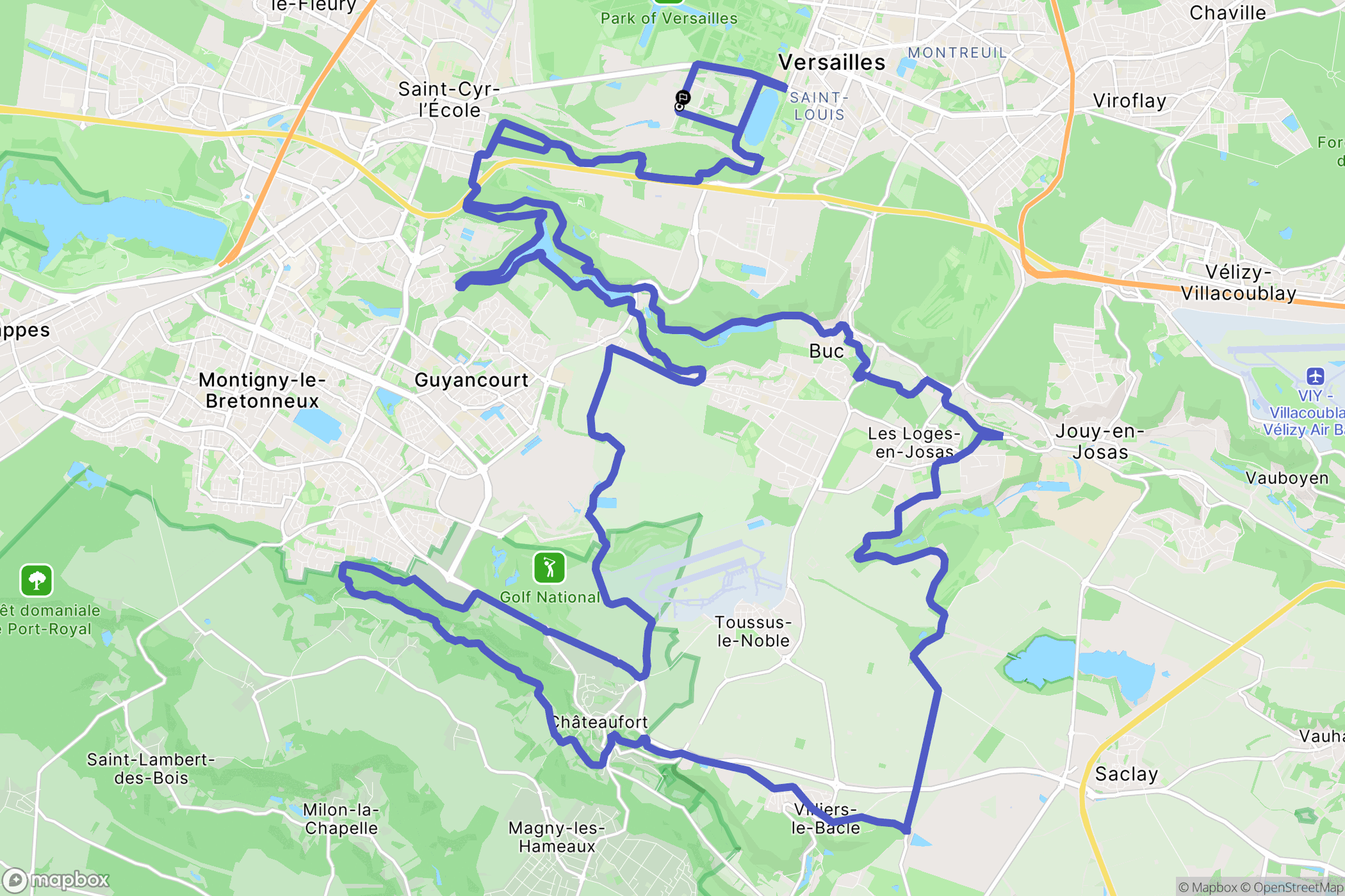 Versailles : carte du parcours de randonnée - France