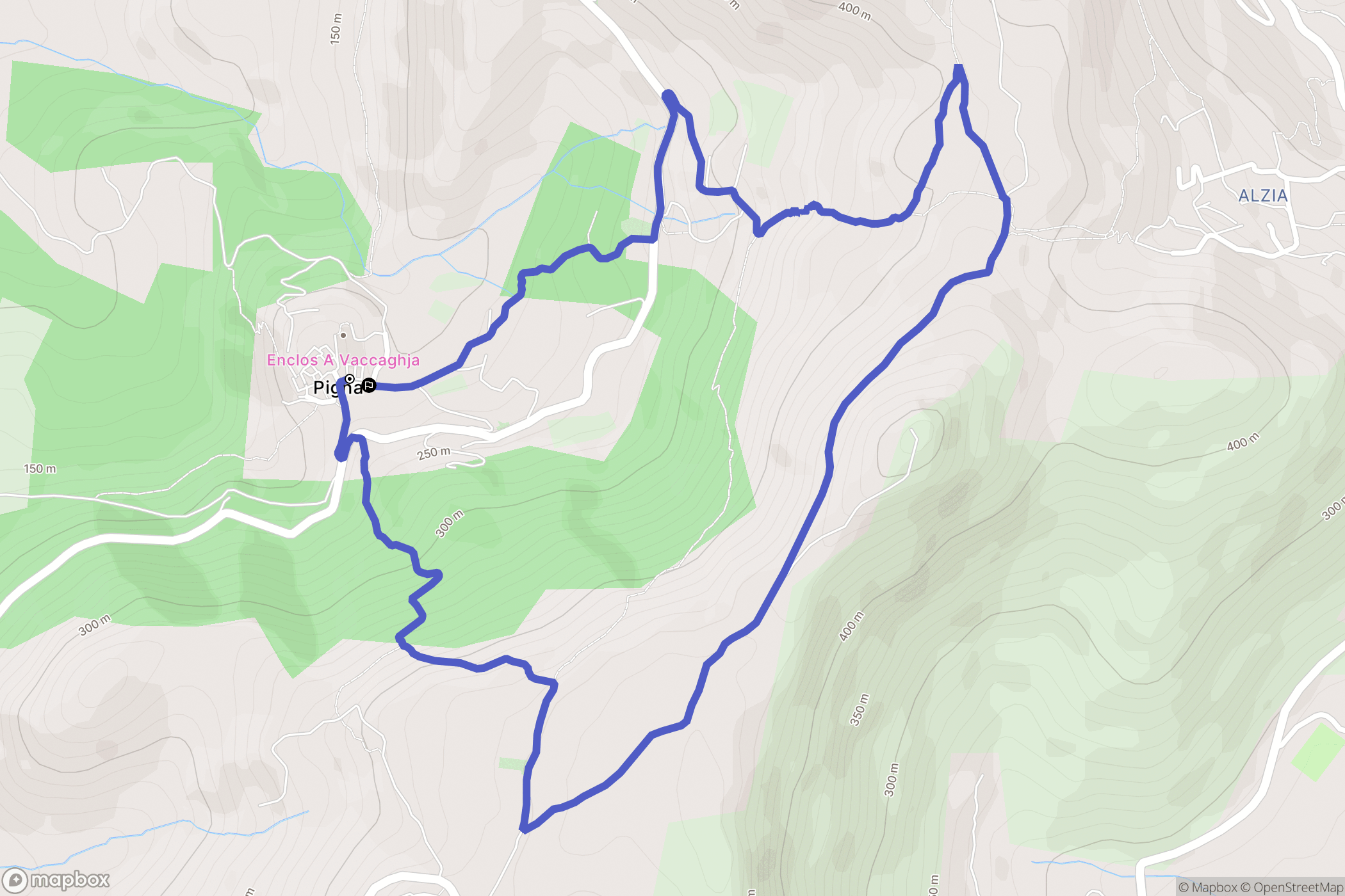 Pigna : carte du parcours de randonnée - France
