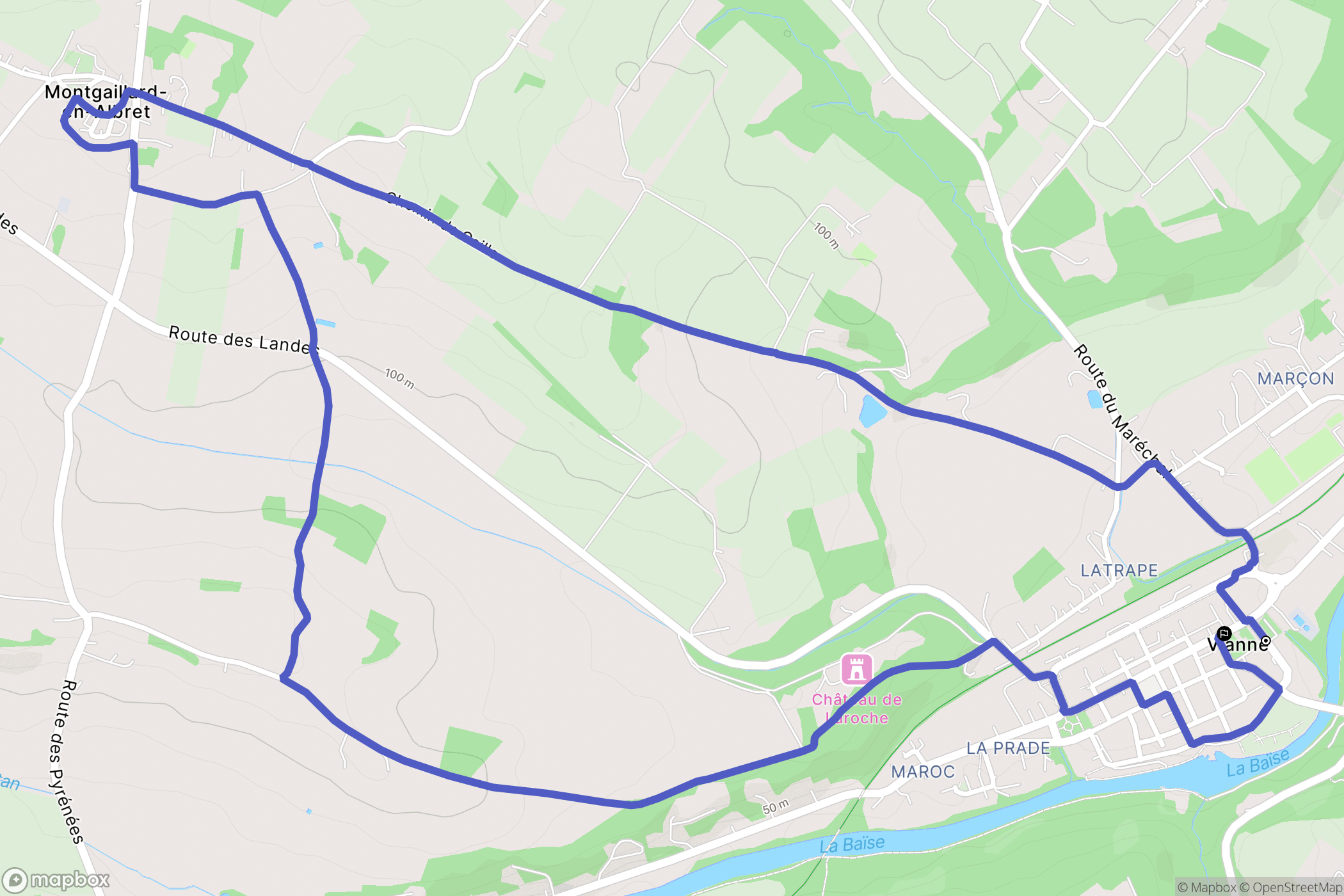 Montgaillard (Vianne) : carte du parcours de randonnée - France