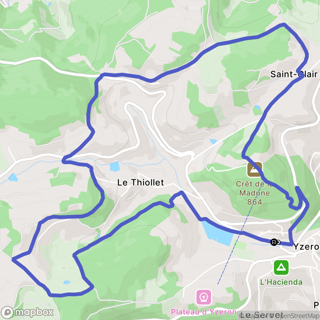 Yzeron : carte du parcours de randonnée - France