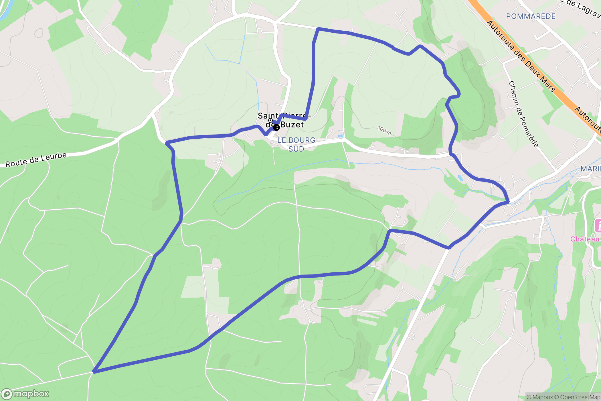 Buzet-sur-Baïse : carte du parcours de randonnée - France