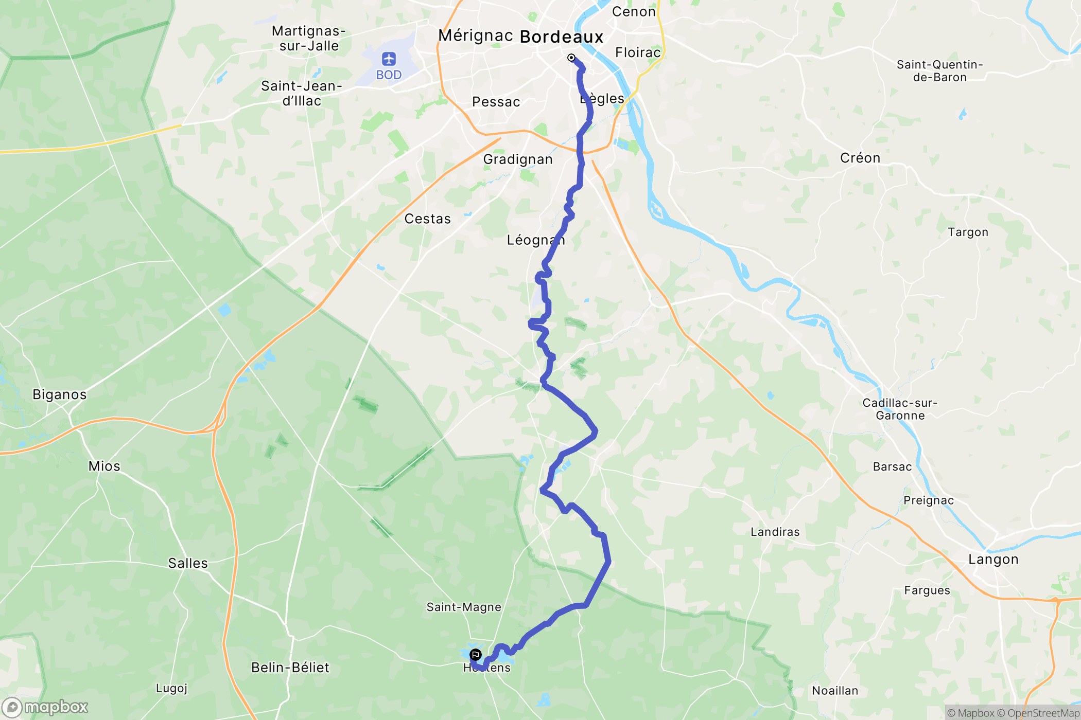 Bordeaux : carte du parcours de randonnée - France