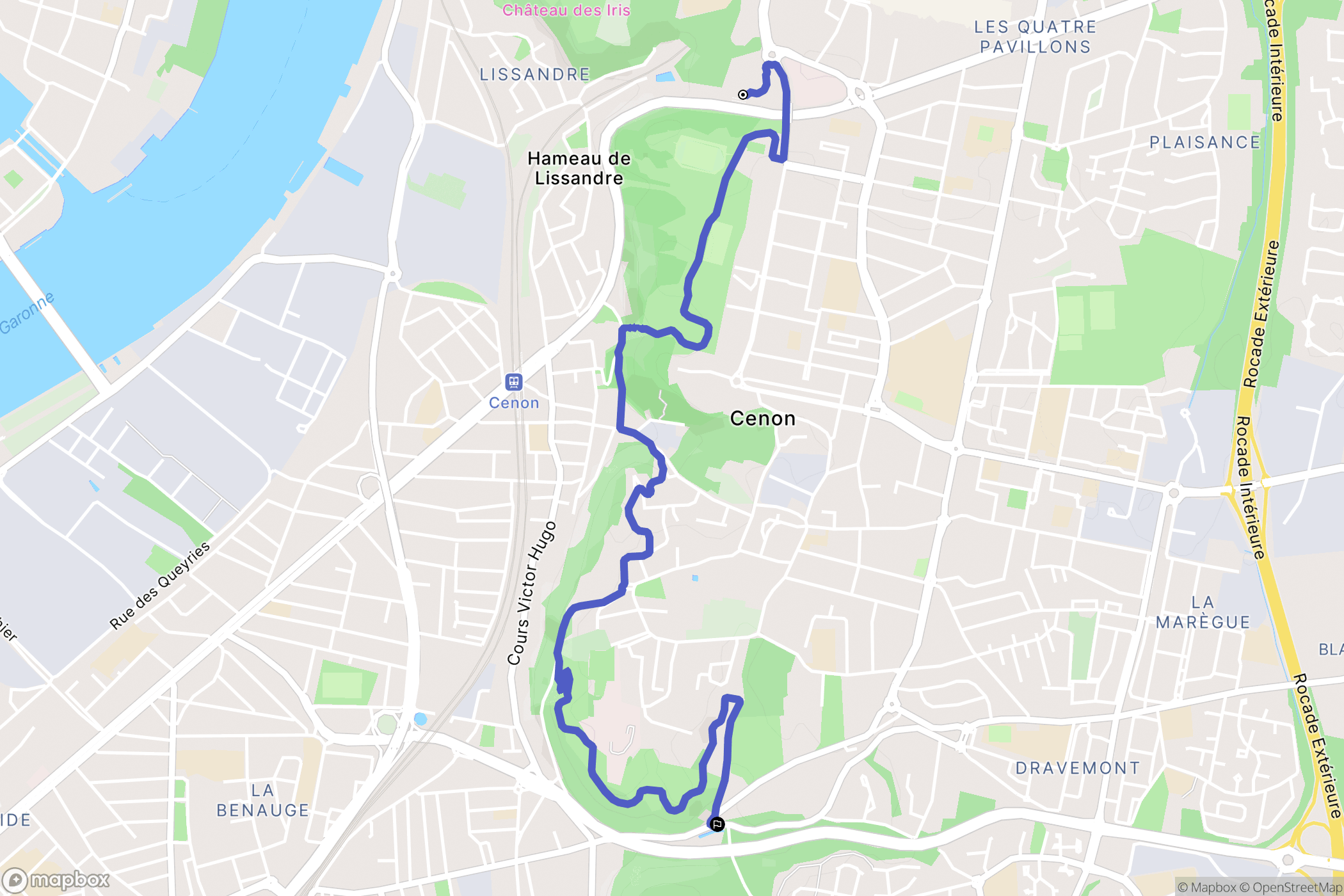 Cenon : carte du parcours de randonnée - France