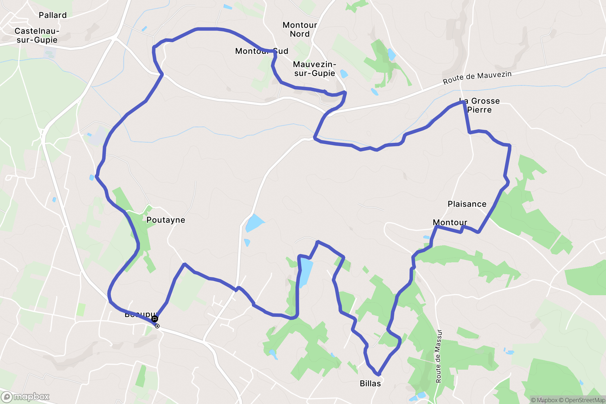 Beaupuy : carte du parcours de randonnée - France