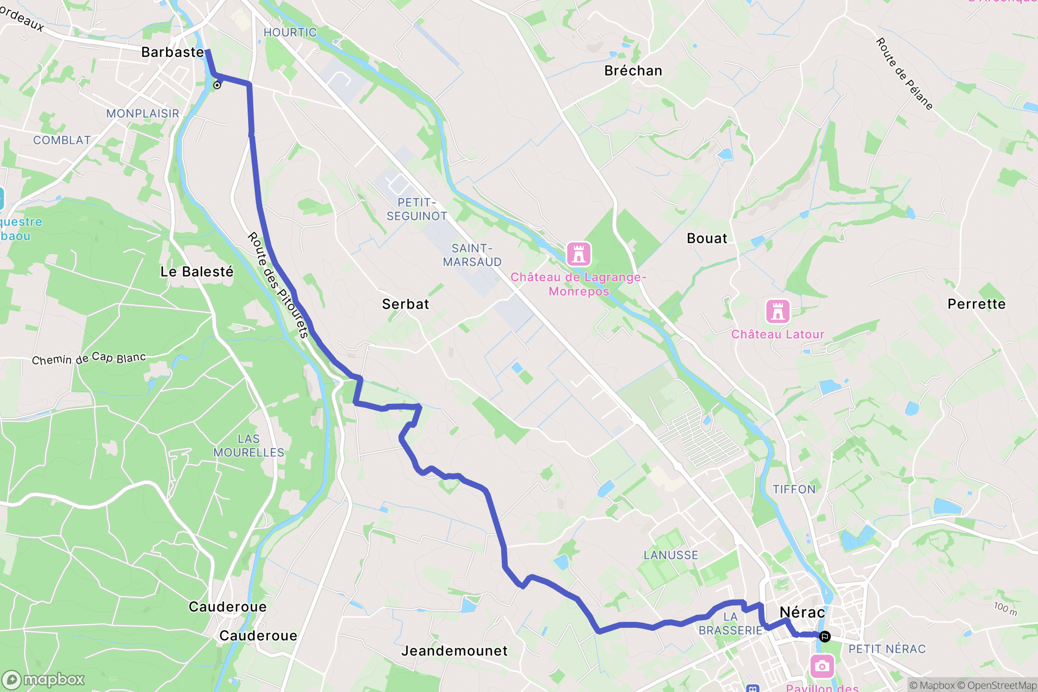 Barbaste : carte du parcours de randonnée - France