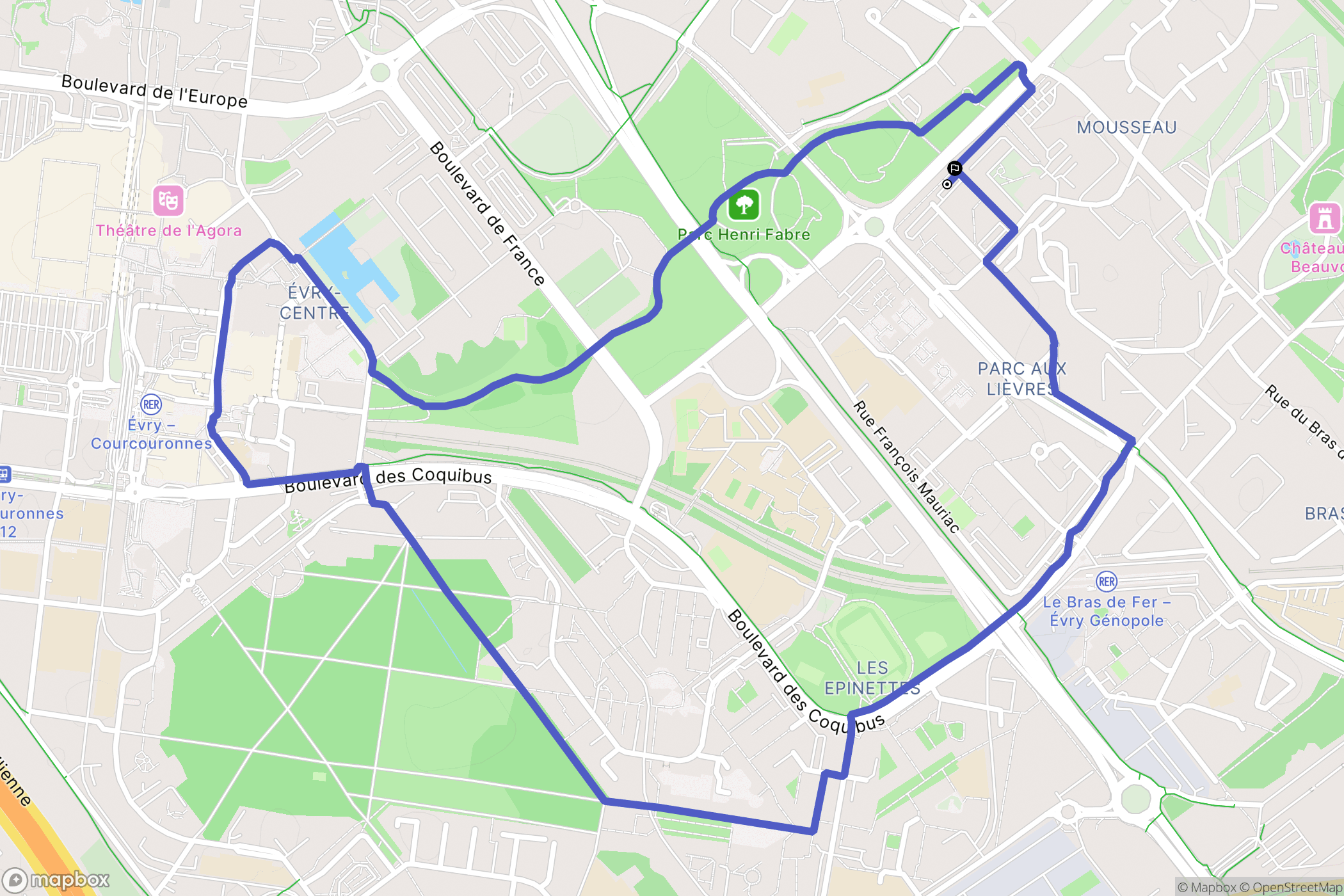 Évry-Courcouronnes : carte du parcours de randonnée - France
