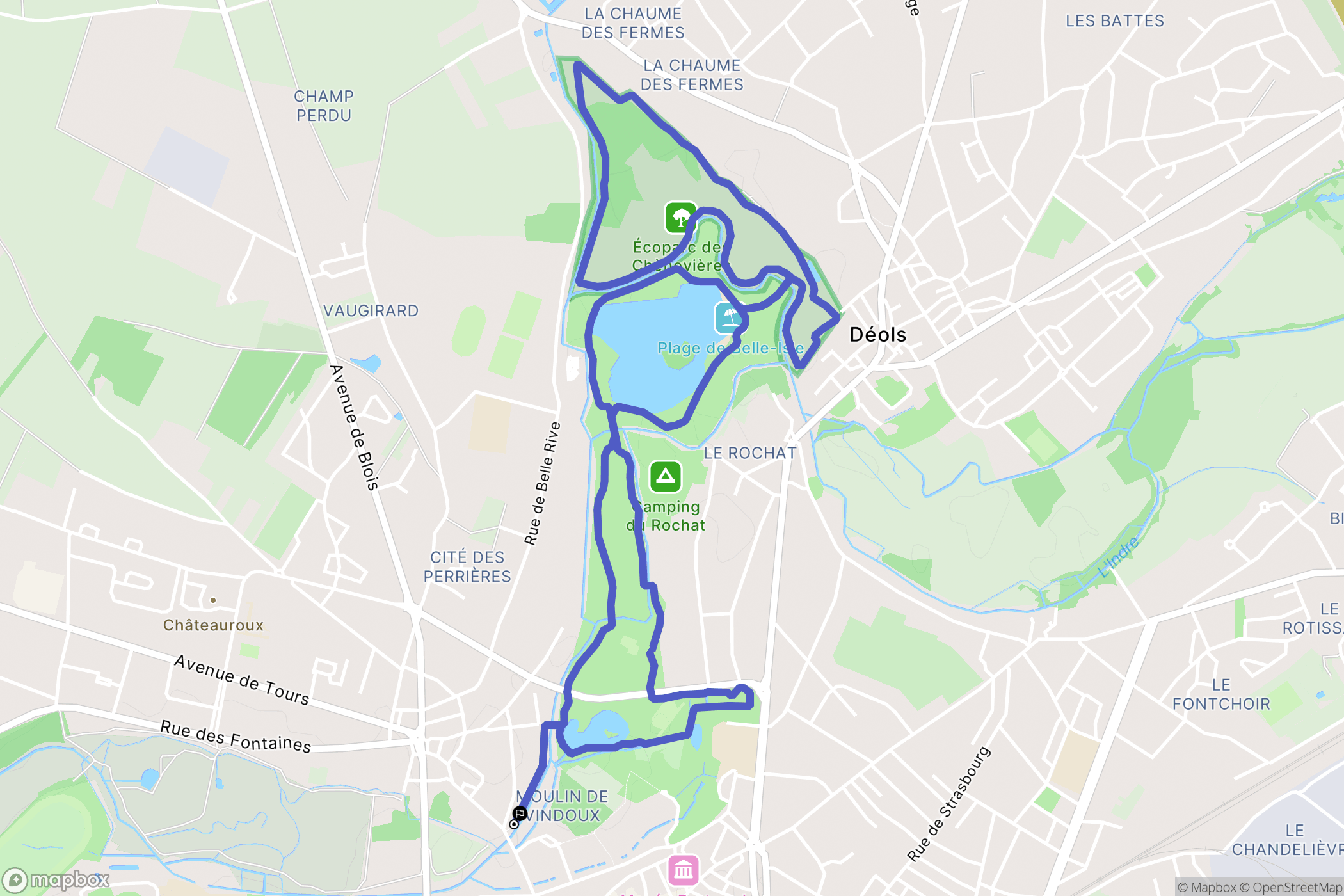 Châteauroux : carte du parcours de randonnée - France