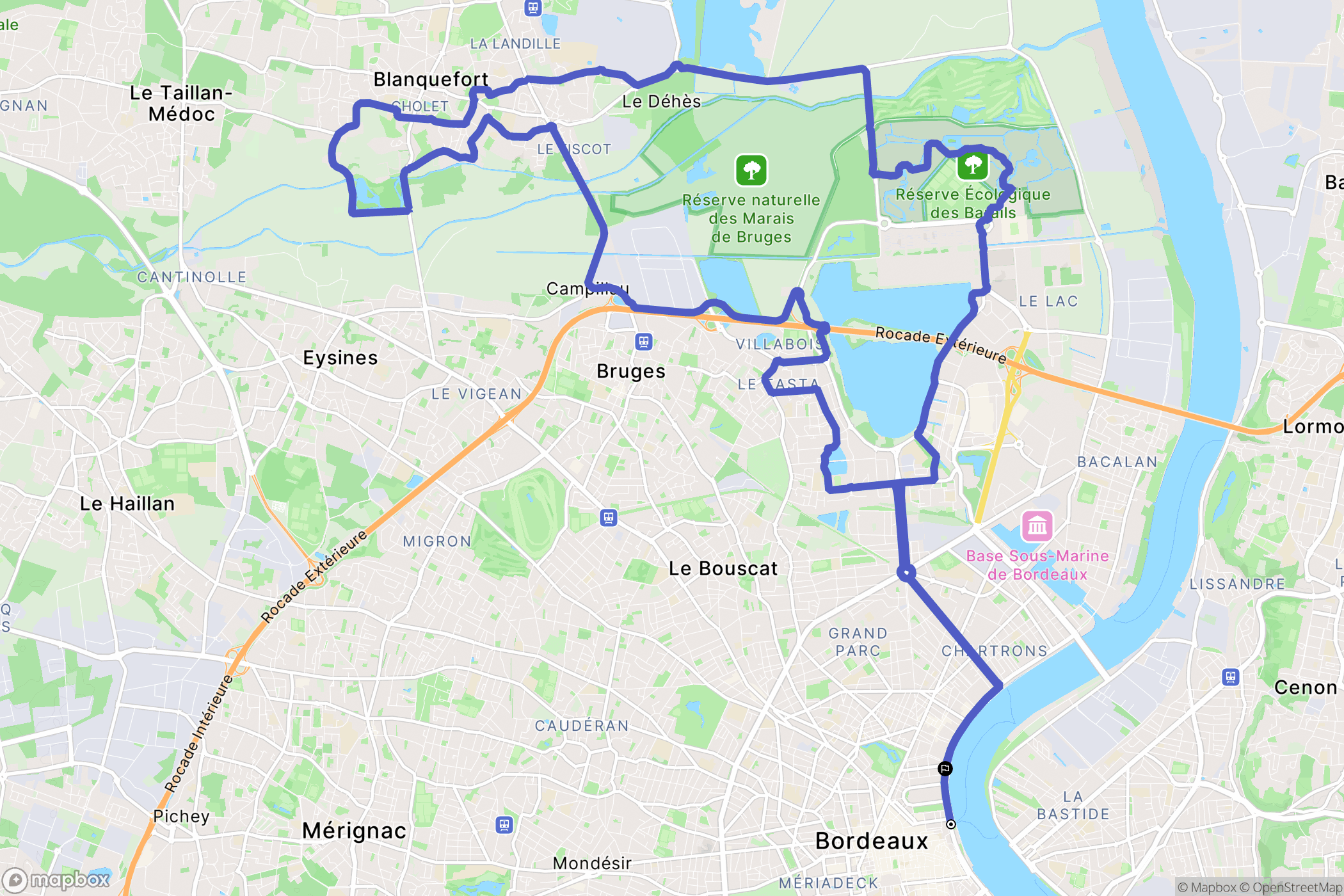 Bordeaux : carte du parcours de randonnée - France