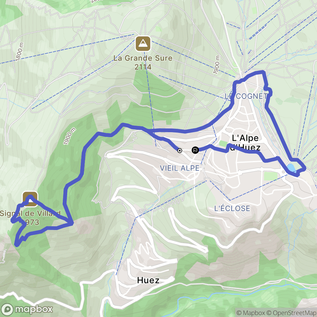 Huez : carte du parcours de randonnée - France