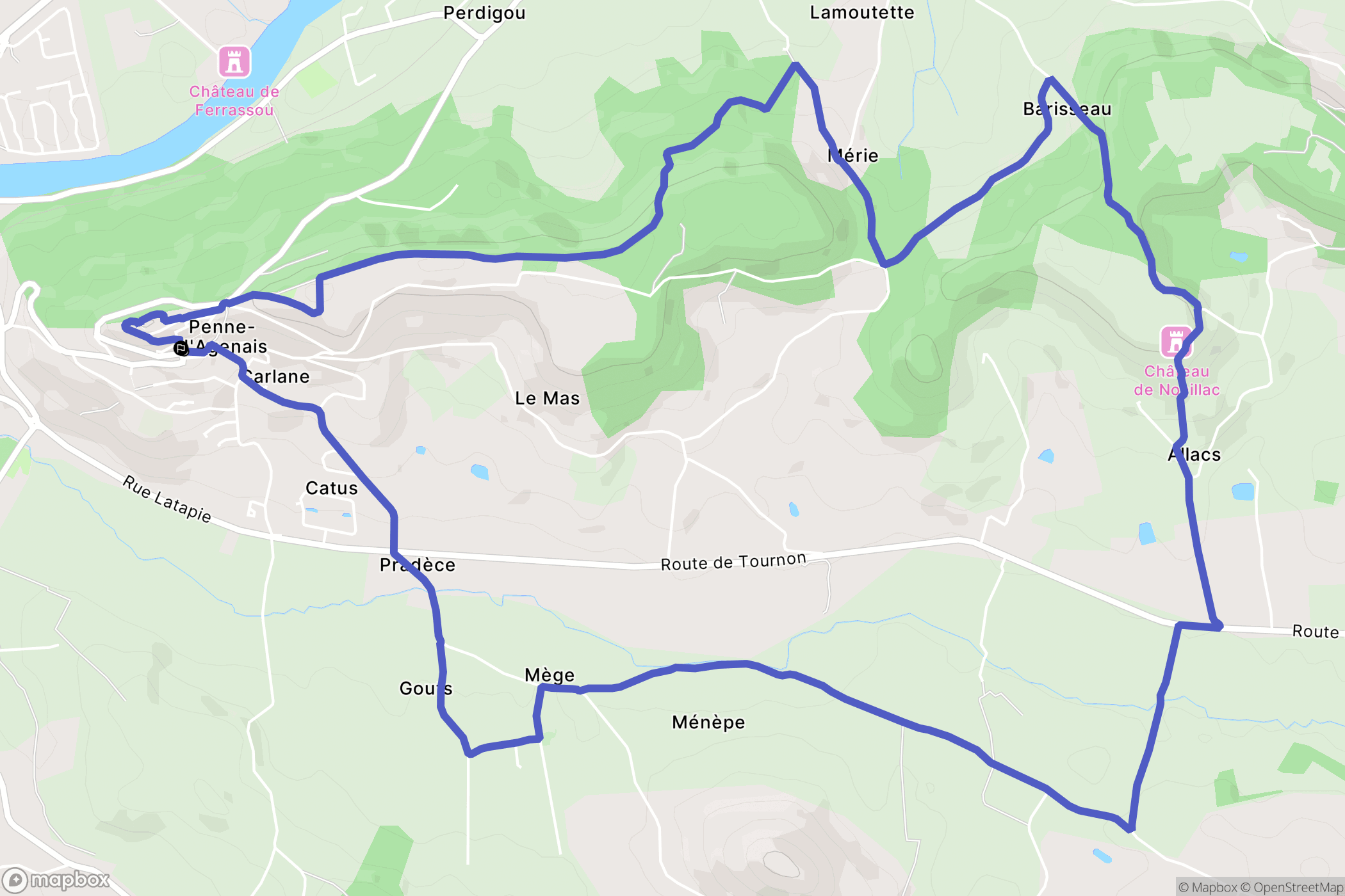 La Penne-d'Agenais : carte du parcours de randonnée - France