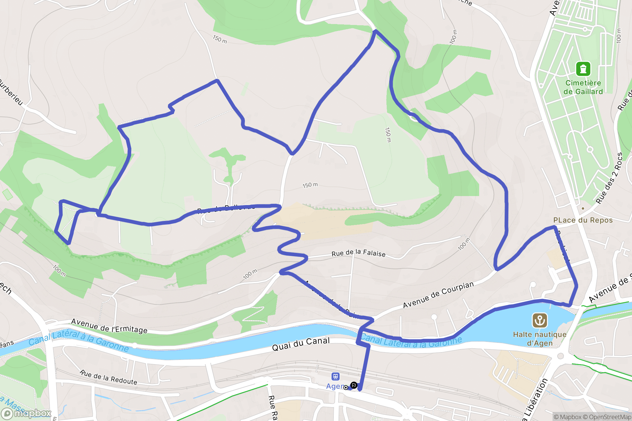 Agen : carte du parcours de randonnée - France