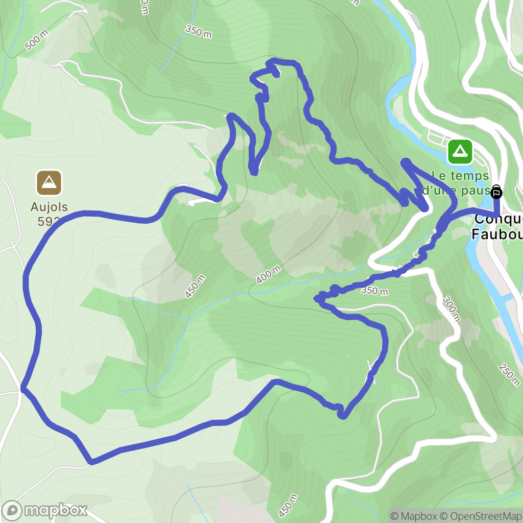 Conques-en-Rouergue : carte du parcours de randonnée - France
