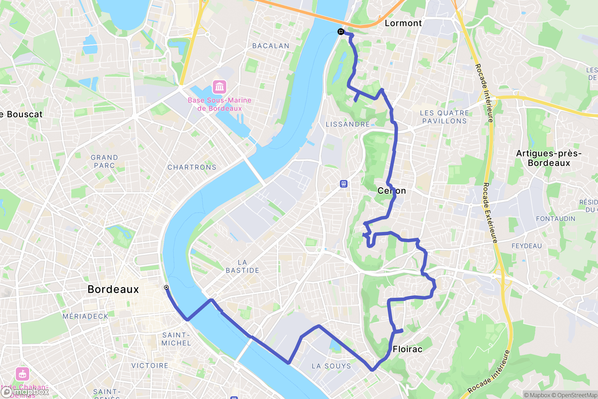 Bordeaux : carte du parcours de randonnée - France