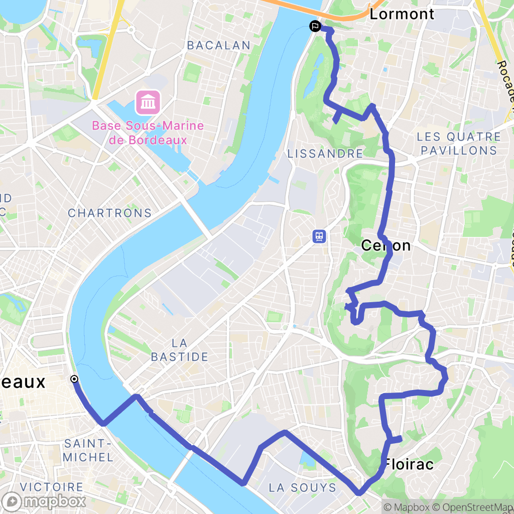 Bordeaux : carte du parcours de randonnée - France