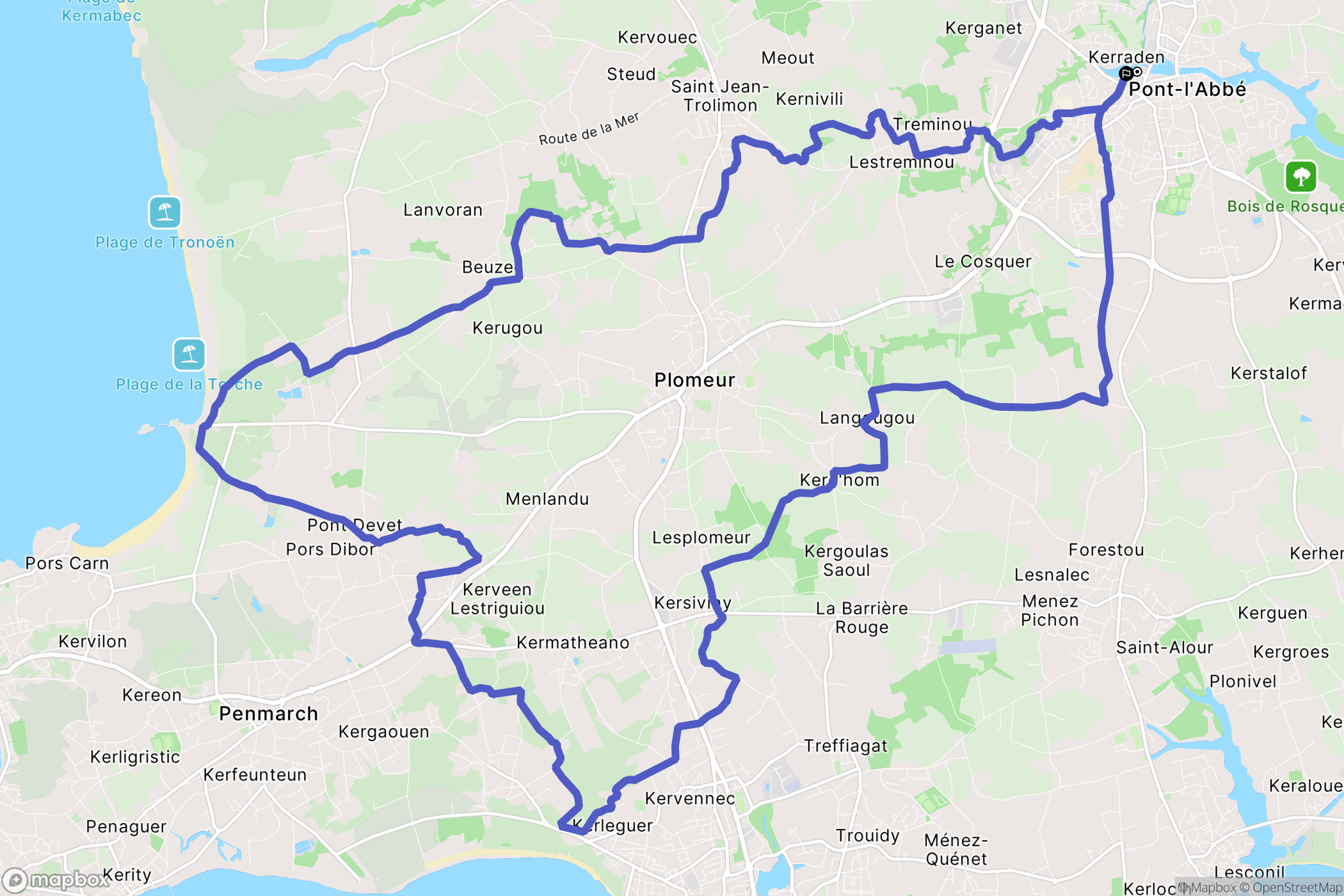Pont-l'Abbé : carte du parcours de randonnée - France
