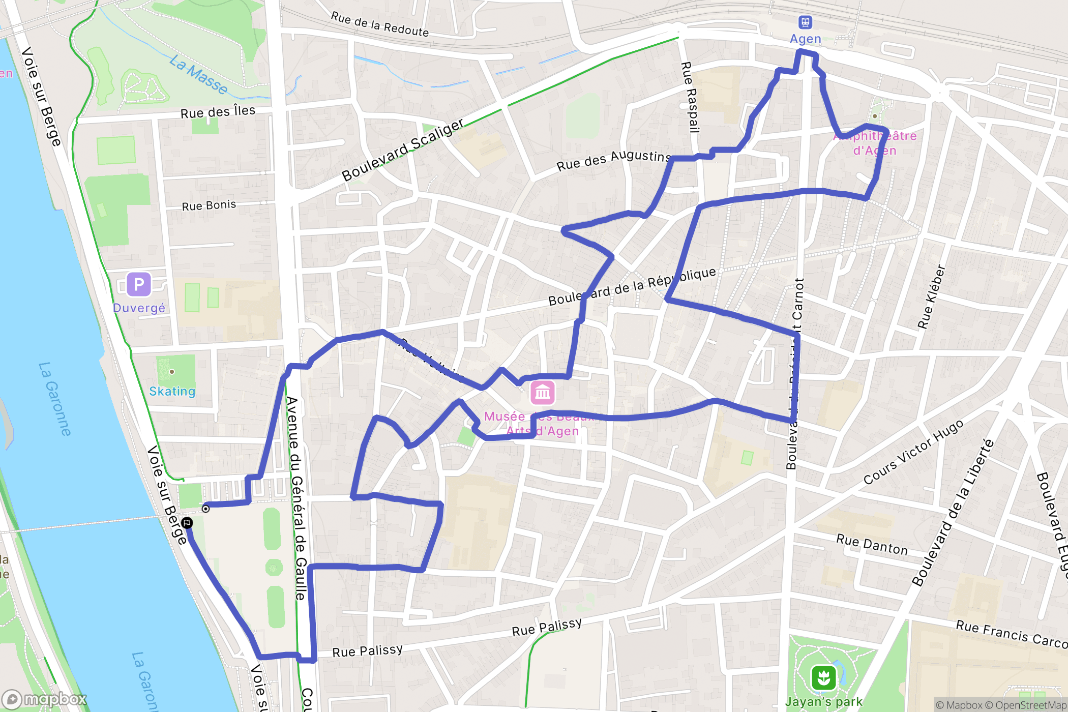 Agen : carte du parcours de randonnée - France