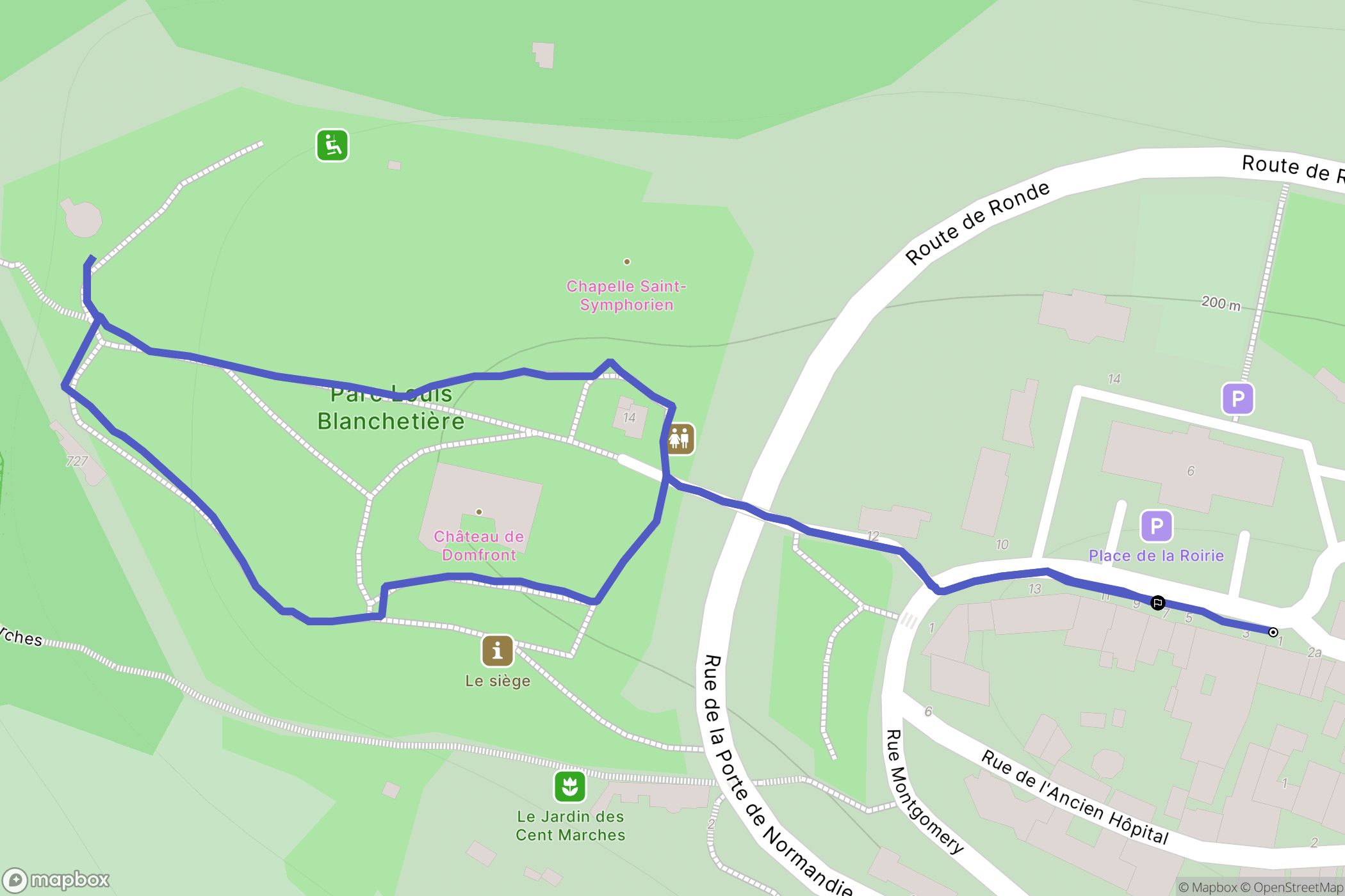 Domfront en Poiraie : carte du parcours de randonnée - France