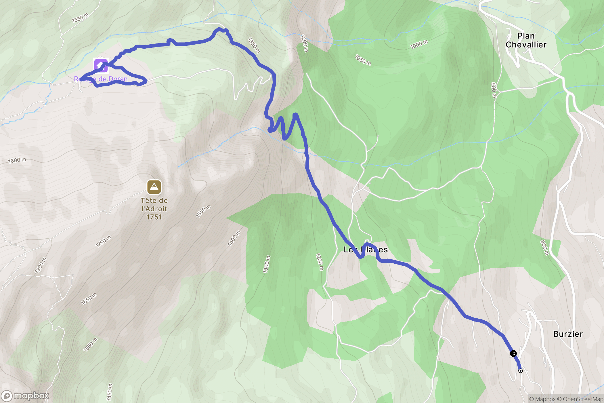 Burzier, Sallanches : carte du parcours de randonnée - France