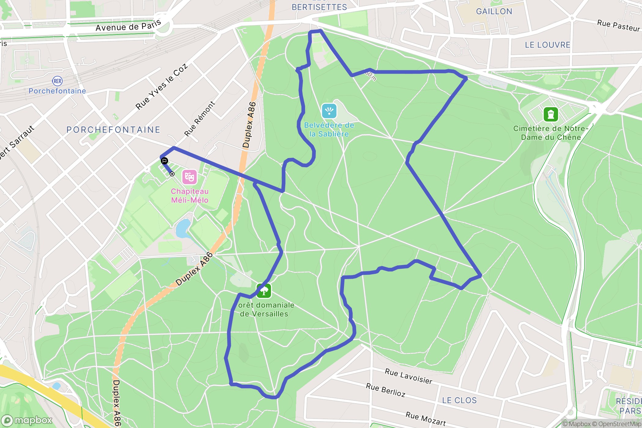 Versailles : carte du parcours de randonnée - France