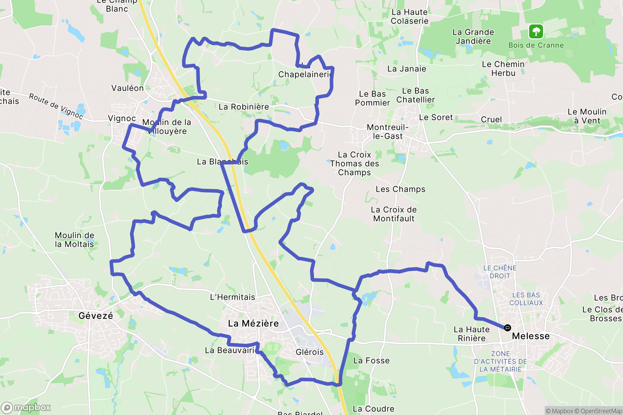 Melesse : carte du parcours de randonnée - France