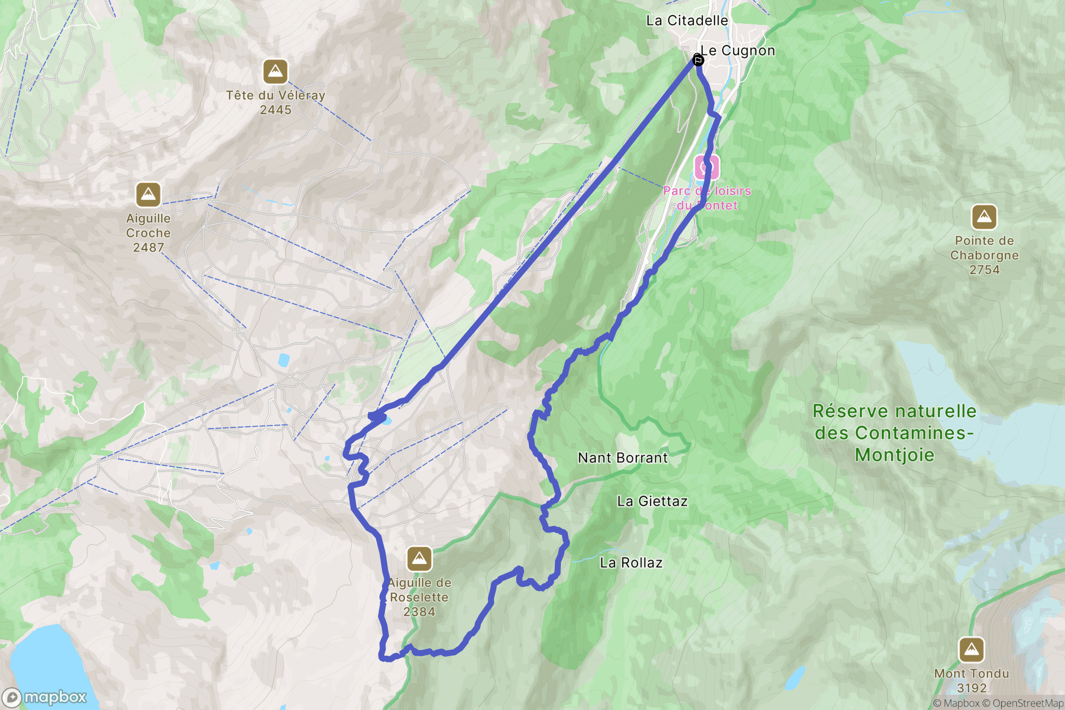 Les Contamines-Montjoie : carte du parcours de randonnée - France