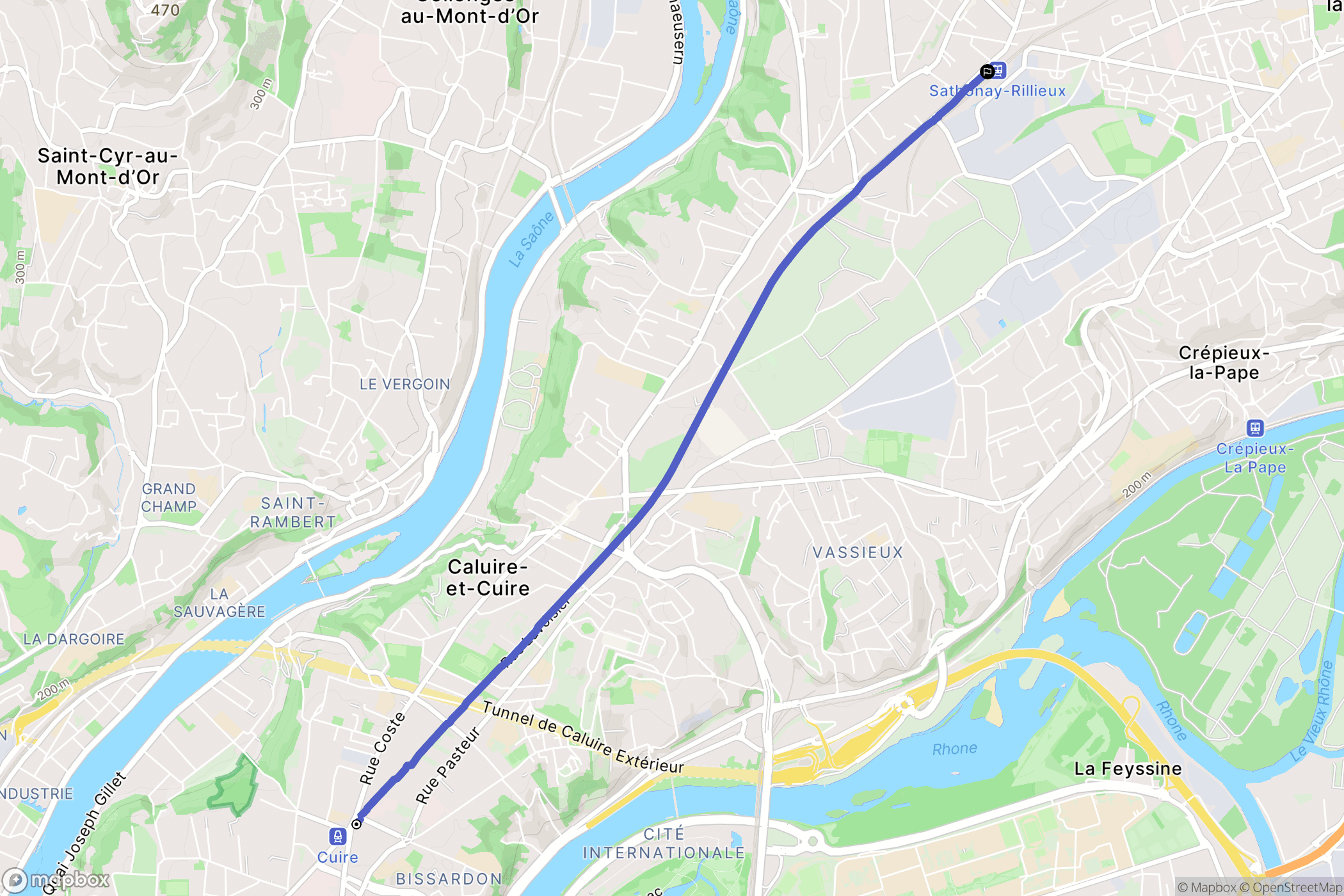 Cuire, Caluire-et-Cuire : carte du parcours de randonnée - France