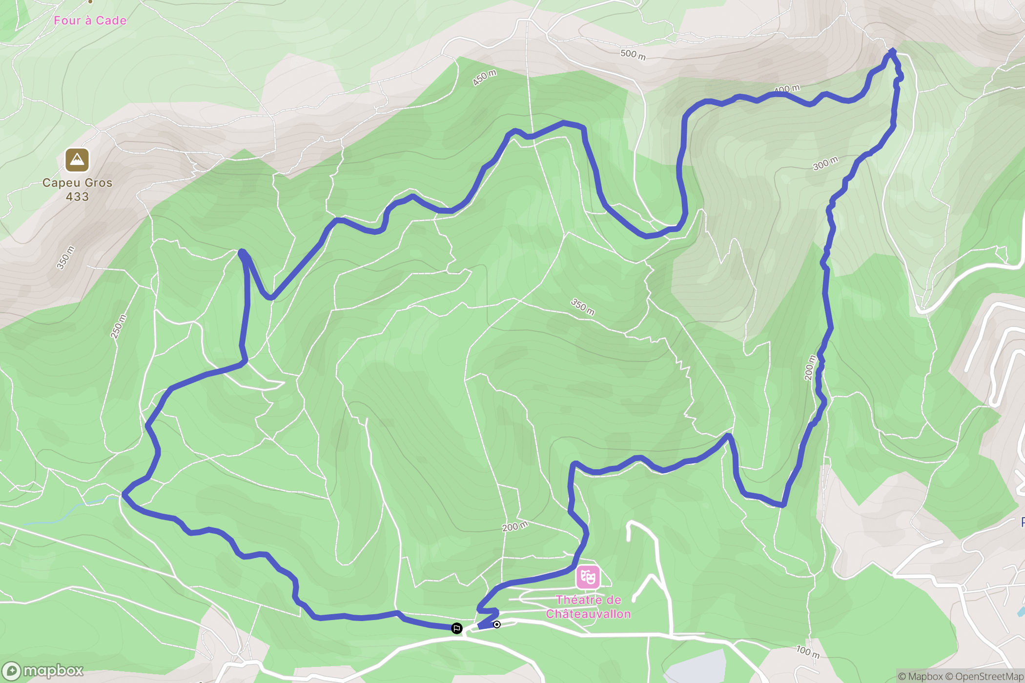 La Courtine, Ollioules : carte du parcours de randonnée - France